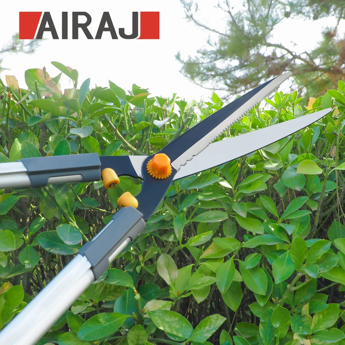 AIRAJ Nożyce do żywopłotu 60 cm, lekkie nożyce do żywopłotu, do kształtowania i przycinania żywopłotów, ostrza ze stali hartowanej/pokryte powłoką zapobiegającą przywieraniu, funkcja Softgrip