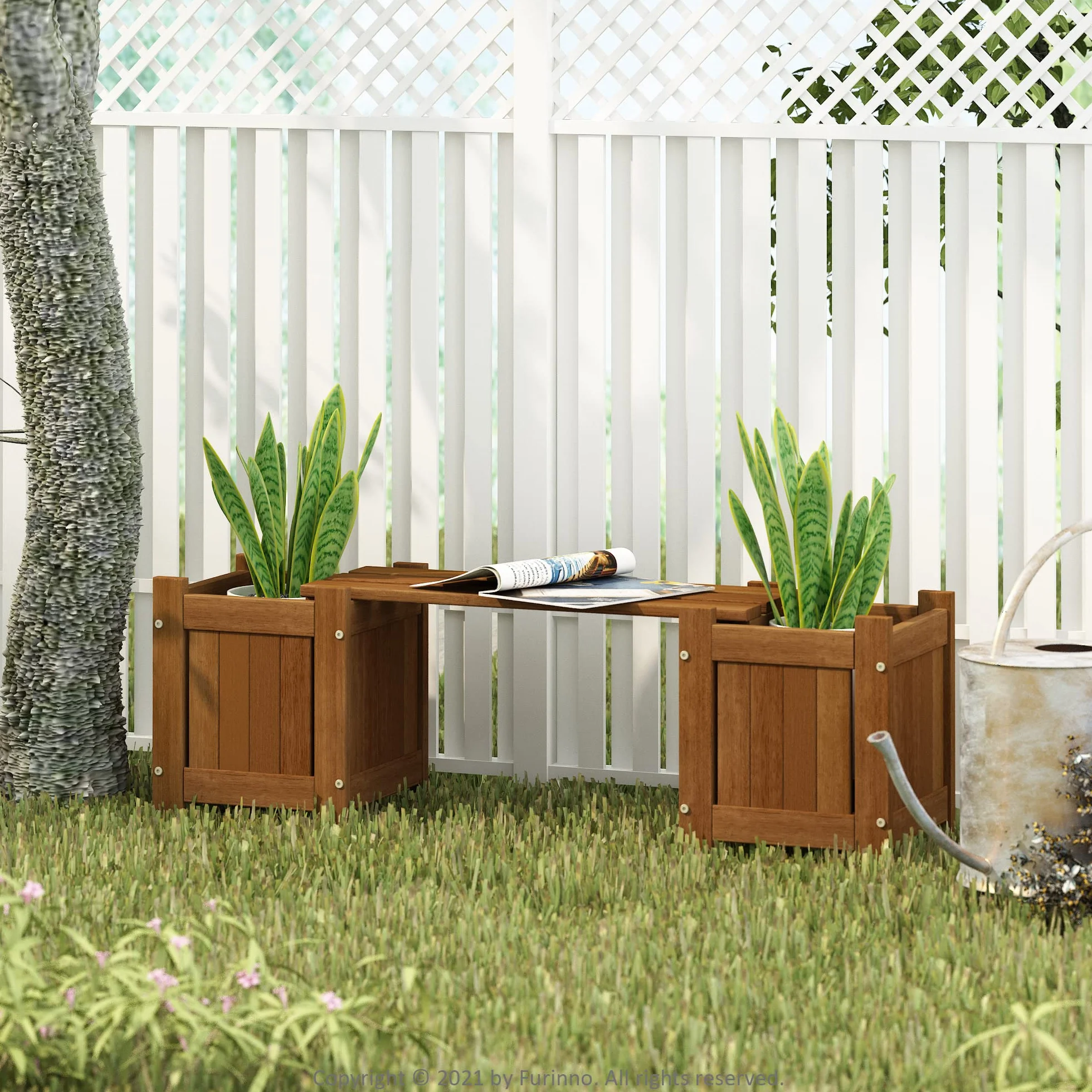 Furinno FG20464 Mini skrzynka na rośliny z twardego drewna, drewno meranti, naturalne, 26,16 x 100,33 x 29,72