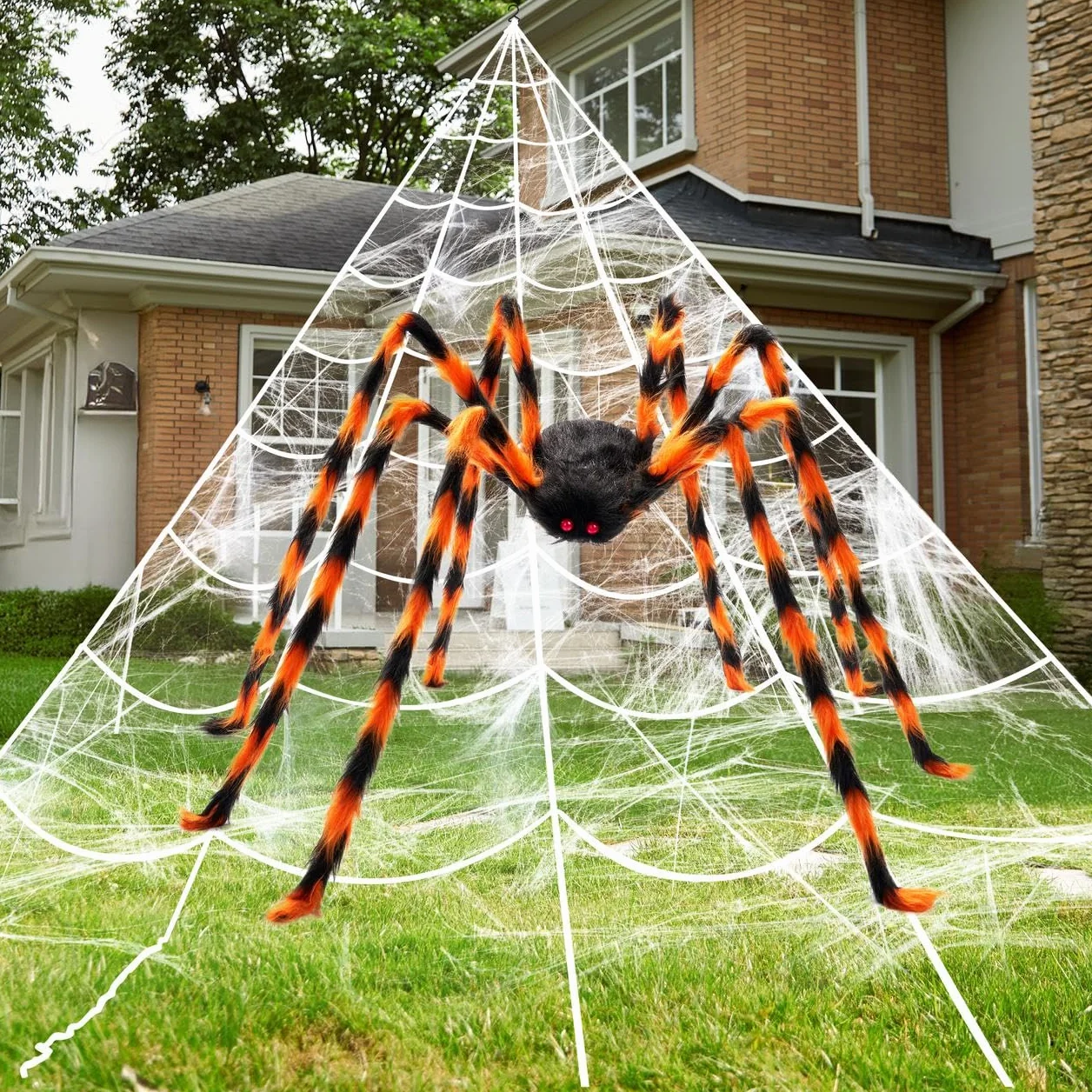 JOYIN Dekoracja pajęczyny na Halloween 150 cm duży pająk 4,0 x 4,8 m trójkątna sieć