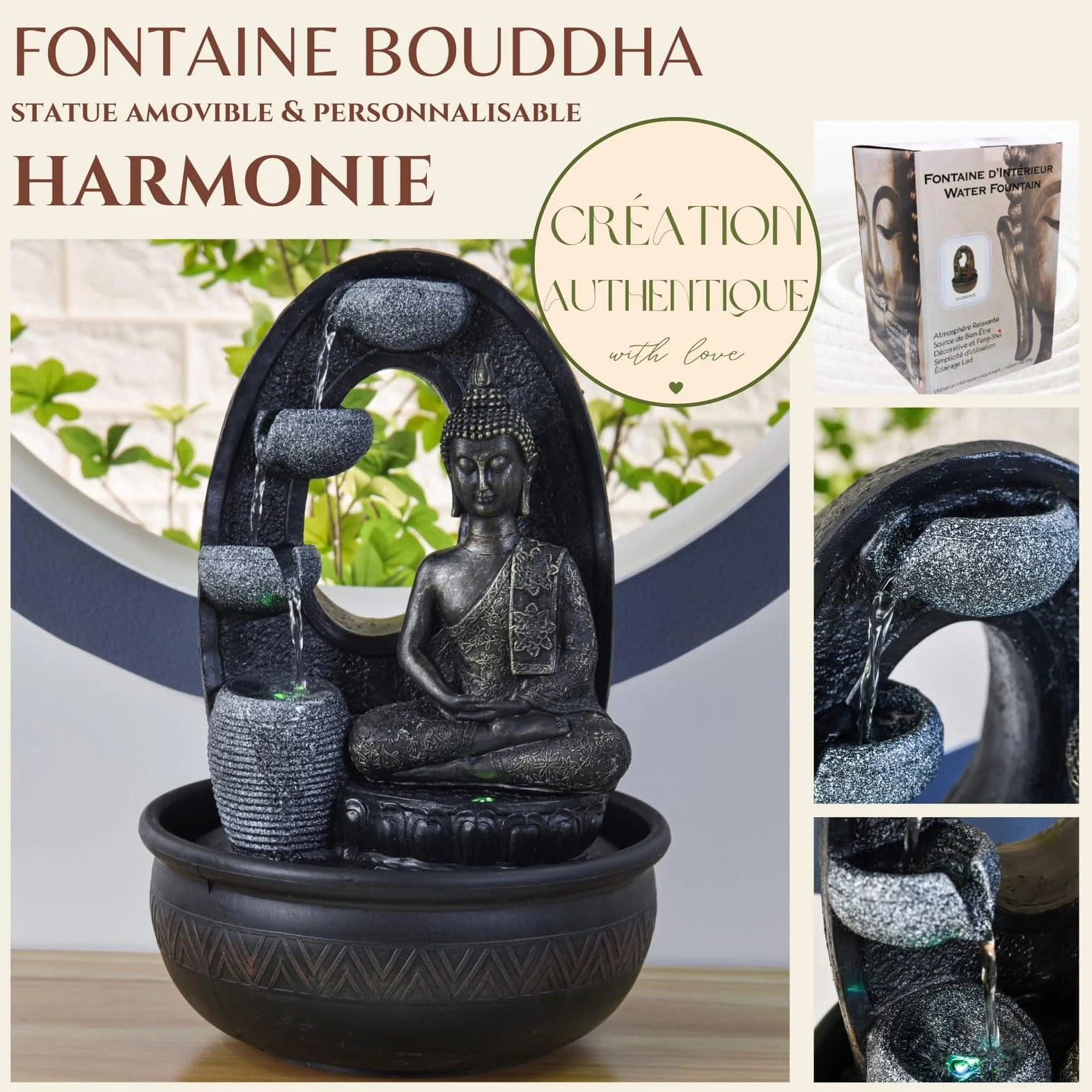 Zen'Light Harmonie fontanna z żywicy poliestrowej, czarna, 26 x 16 x 40 cm