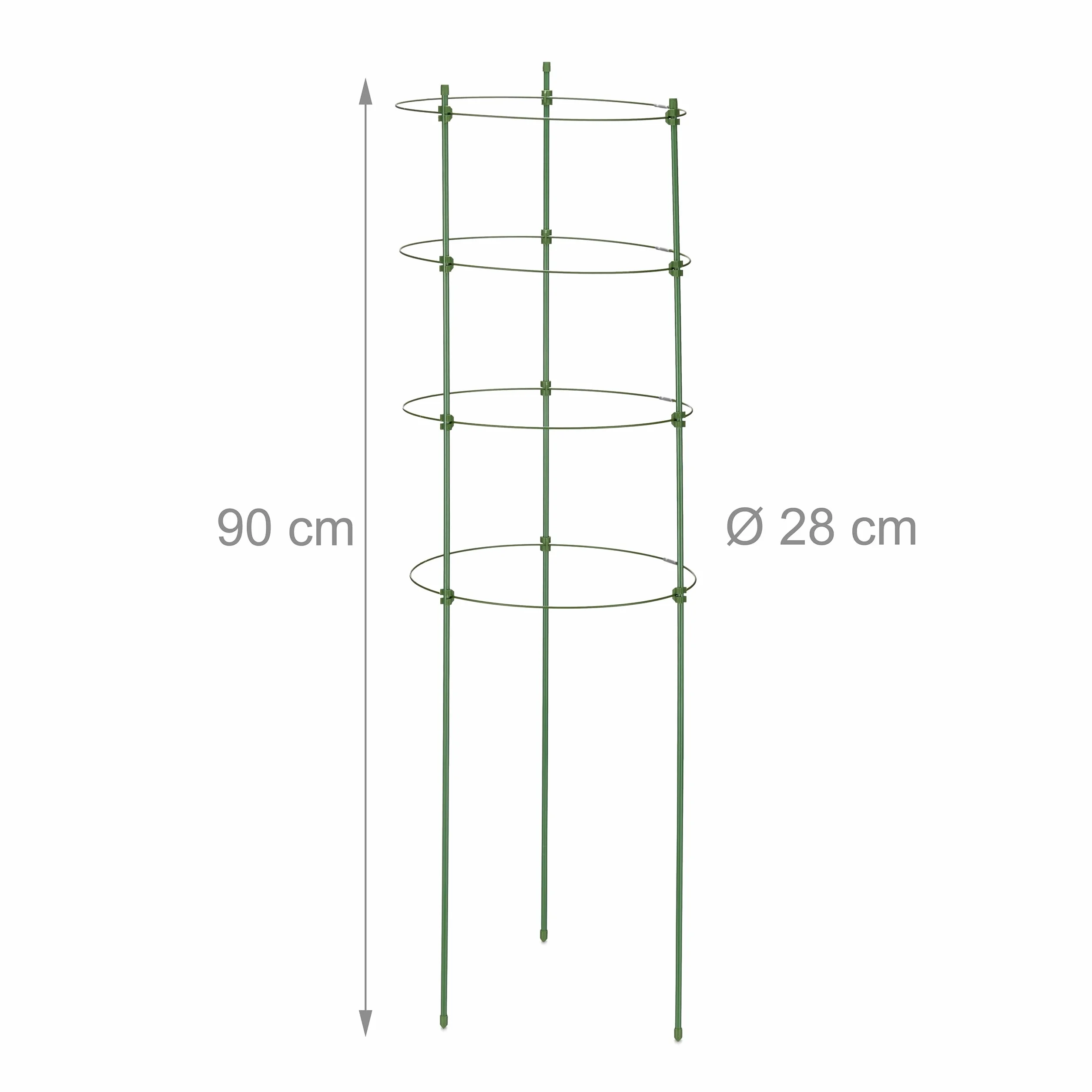Relaxdays Podpora dla roślin pnących, zestaw 10 sztuk, metal i tworzywo sztuczne, wysokość 90 cm, 4 regulowane pierścienie, podpora dla roślin pnących, kolor zielony