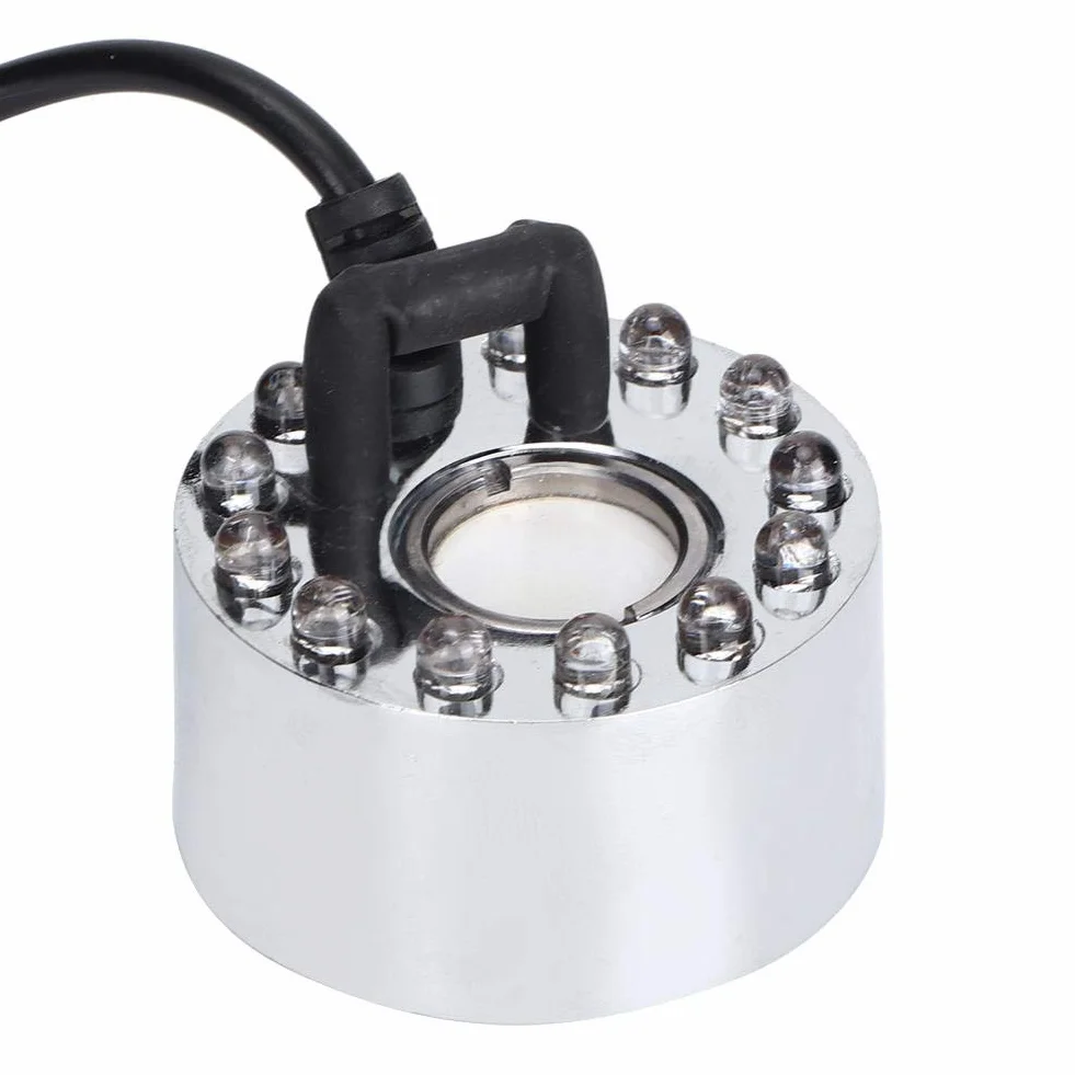 Silver Mister Maker Fogger Fountain Akwarium Mist Maker Light 12 LED Ultradźwiękowy Mist Maker Fogger Atomizer Nawilżacz do stawu fontannowego Indoor Outdoor (wtyczka UE)