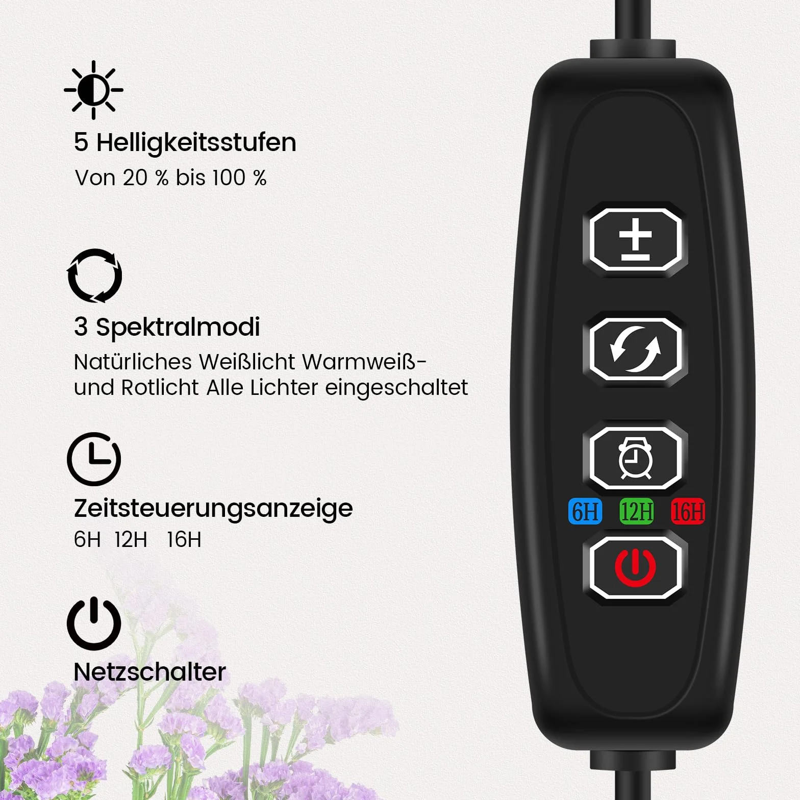 Dhapy Lampa LED do uprawy roślin pokojowych, z podstawką, 80 diod LED, 3 tryby świecenia i 5 jasności, lampa do roślin z timerem 6/12/16H, 58 cm~170 cm, regulacja wysokości