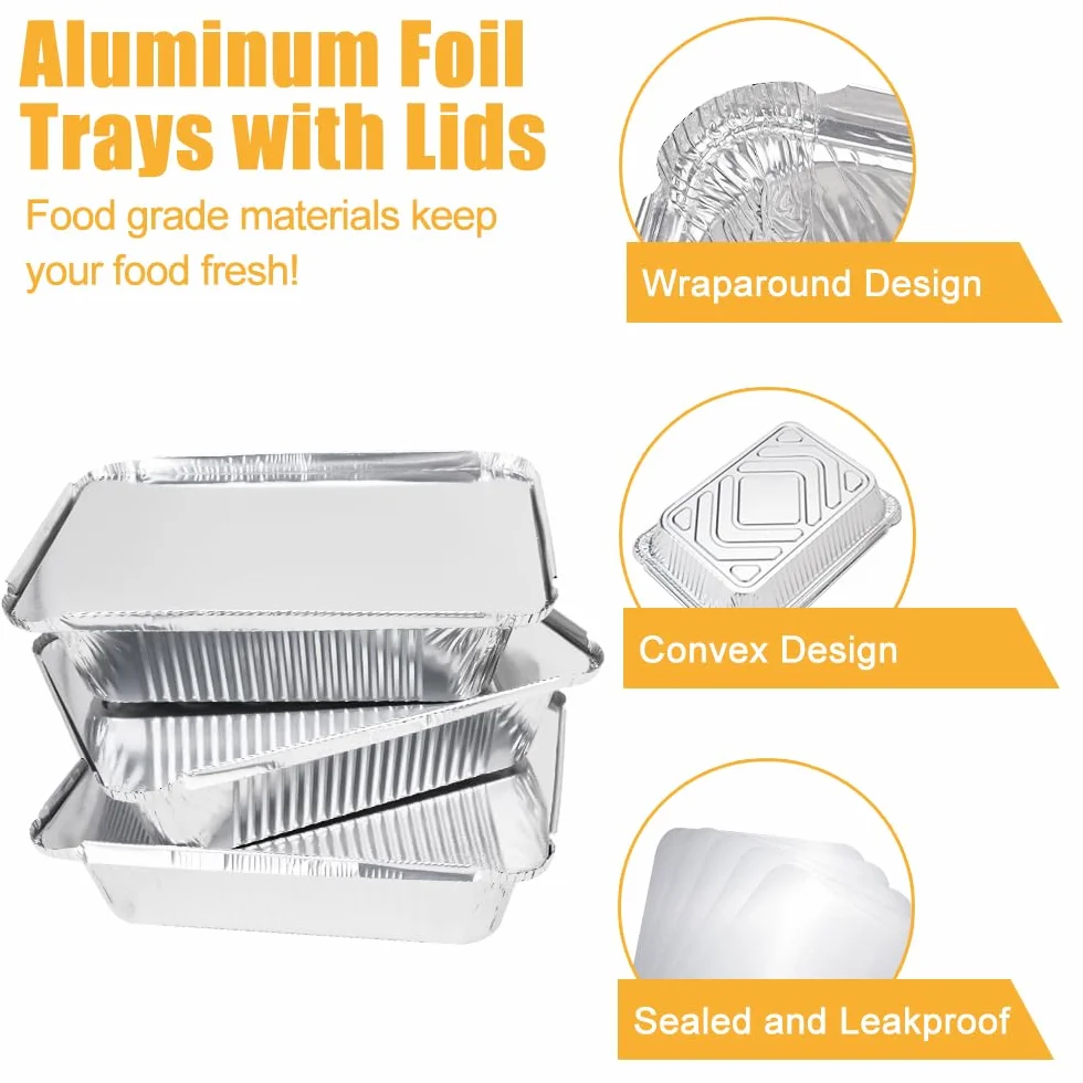 30 Sztuk Tacki Aluminiowe z Pokrywą, Rozmiary z Silikonową Szczotką, Taca do Pieczenia, Grilla, Zamrażania