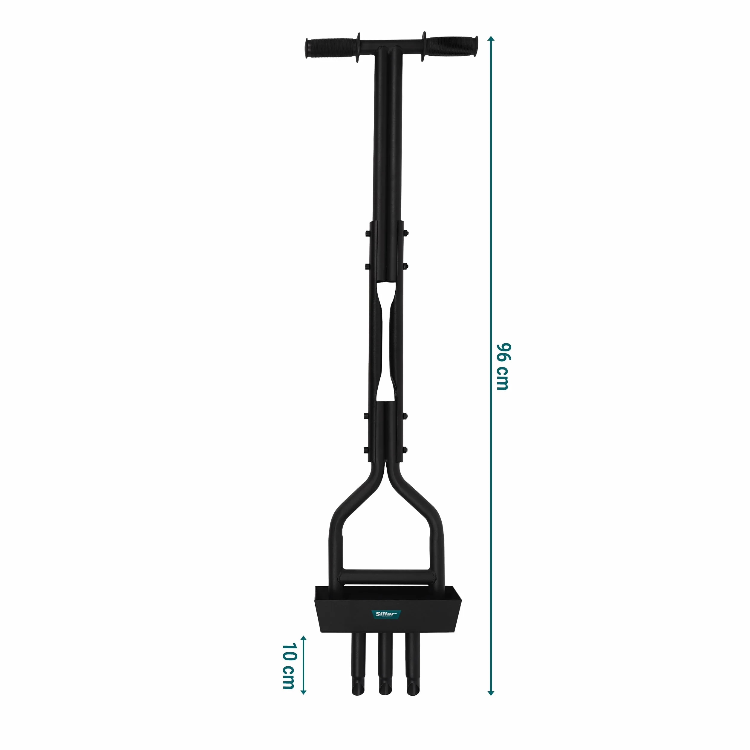Sillar Aerator Rurkowy do Trawnika z Tacką na Rdzenie – 3 Stalowe Zęby Rurowe – Napowietrzacz Gleby Ręczny – Wertykulator Ręczny – Narzędzie Ogrodowe 96 cm