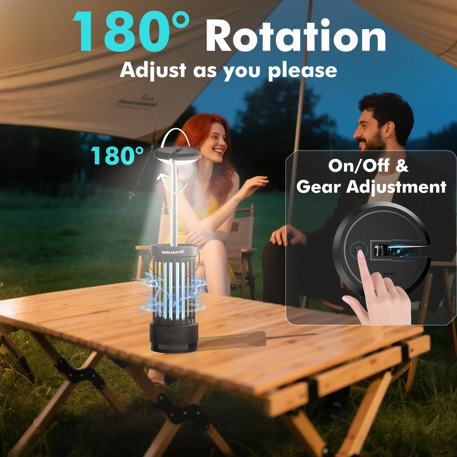 PALONE Przenośna lampa na komary z regulacją wysokości, USB-C 4000mAh - UV + LED do kuchni/balkonu/campingu
