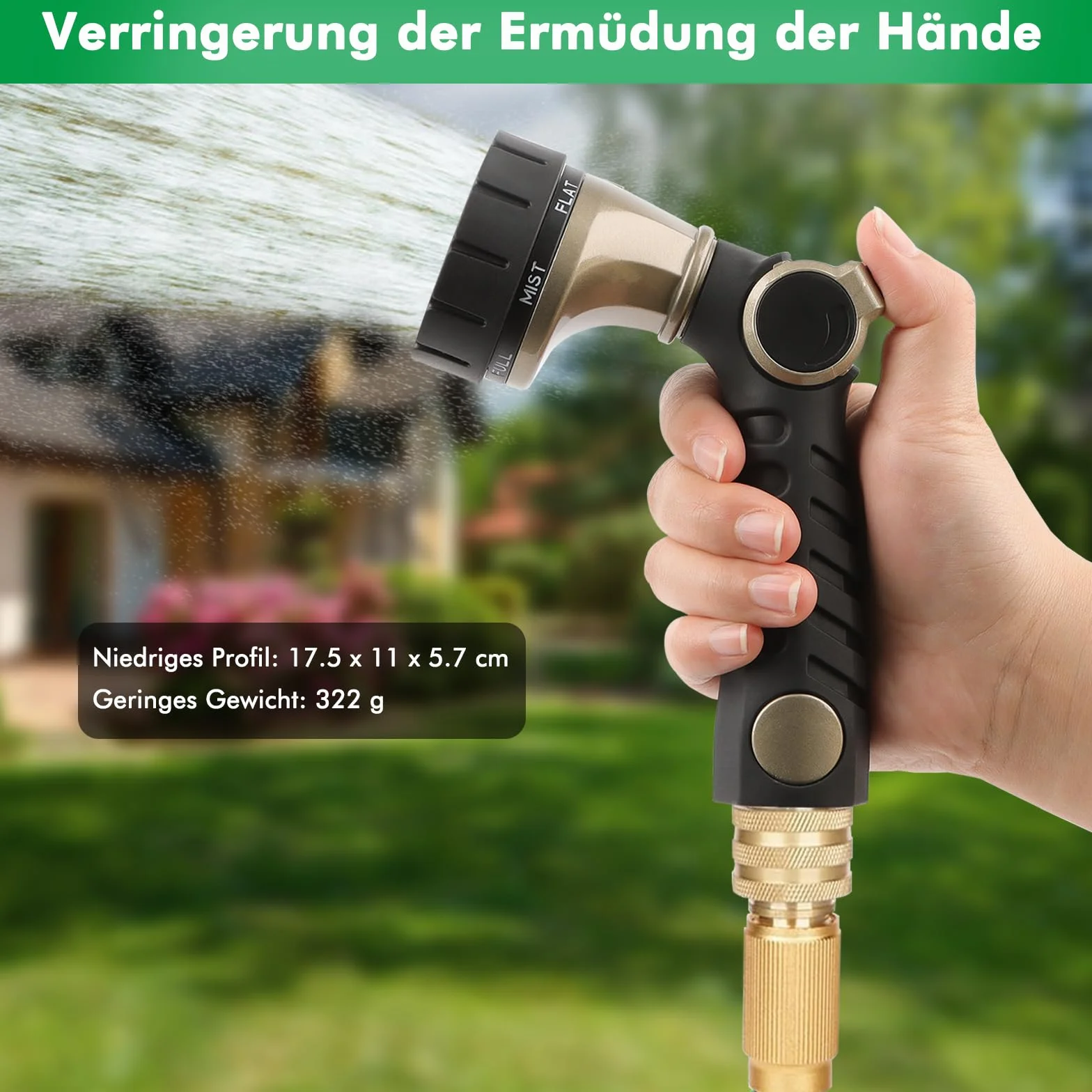 RESTMO Gartenbrause Metall Heavy Duty, Wytrzymała metalowa zraszacz do ogrodu do czyszczenia i nawadniania, wysokociśnieniowa dysza do węża ogrodowego 7 wzorów do nawadniania ogrodu, mycia samochodów