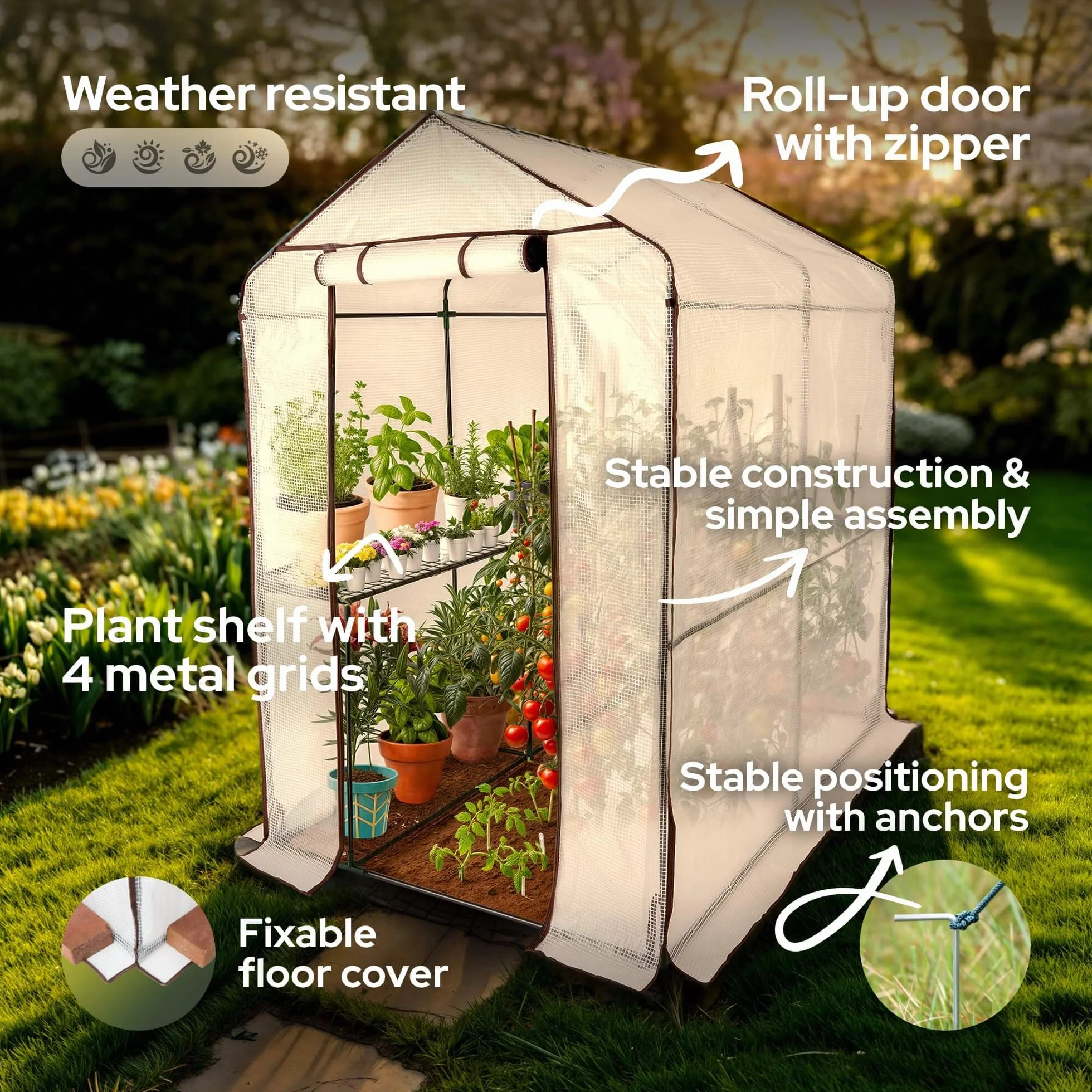 Arebos Premium szklarnia foliowa 120 x 186 x 190 cm z półkami do ogrodu