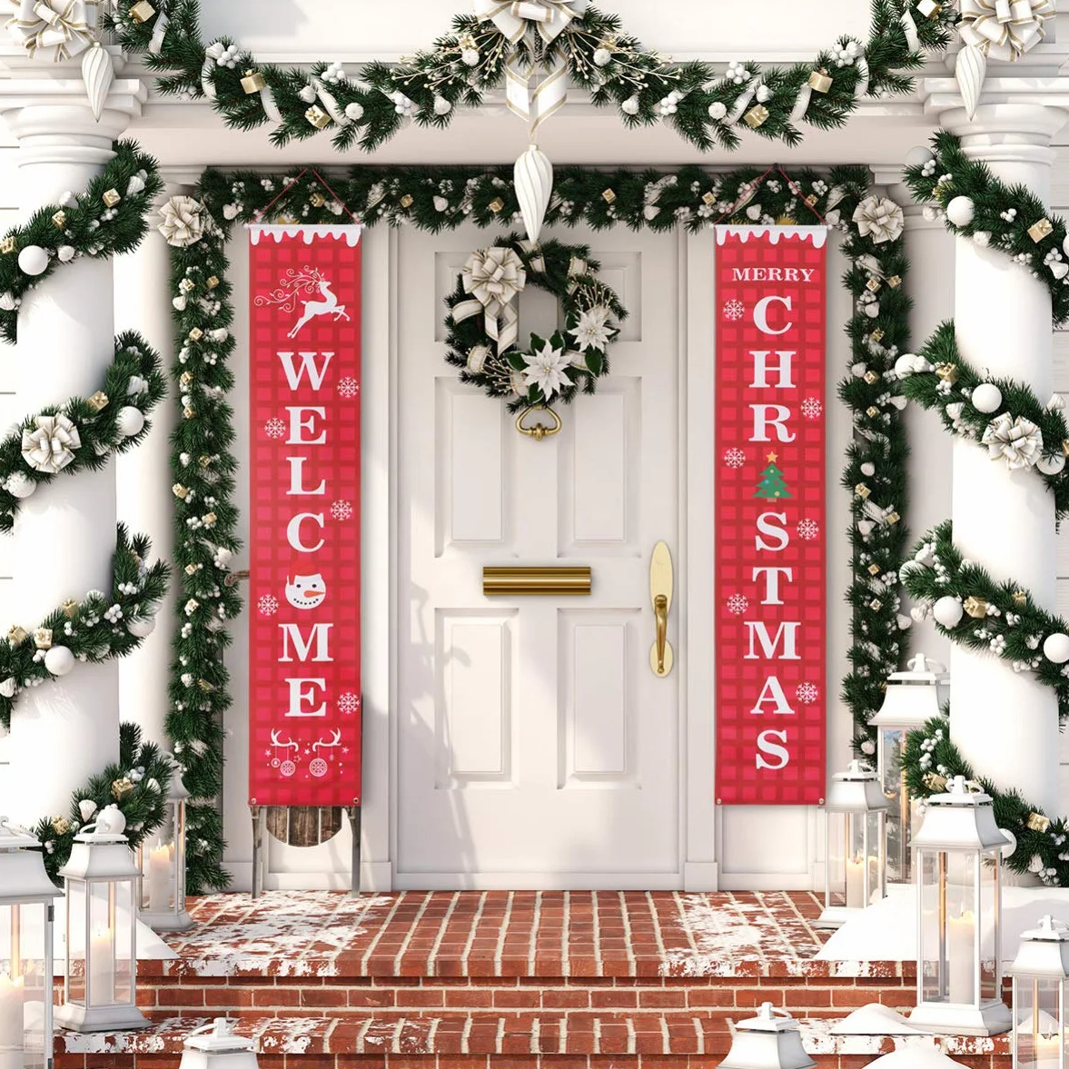 Reusable Oxford Cloth Waterproof Christmas Porch Sign Wall Decor for Home