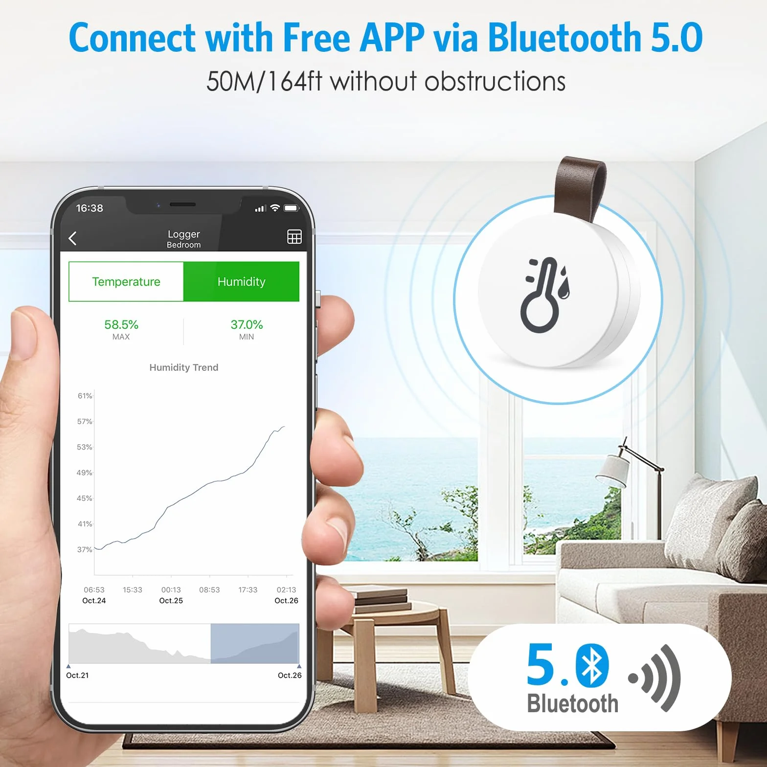 Brifit Termometr Bluetooth, higrometr, bezprzewodowy czujnik temperatury z aplikacją Smart Sensor, mini termometr wewnętrzny z zapisem danych do pokoju dziecięcego, szklarni, garażu, biura