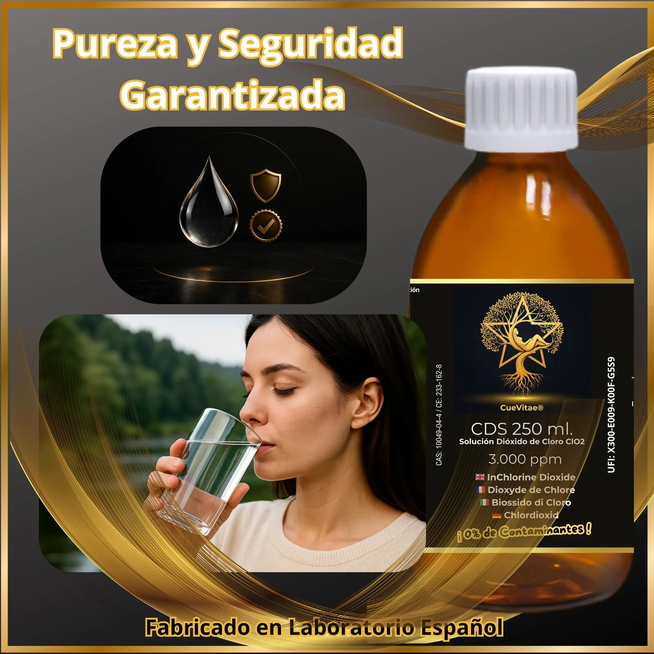 2 x CDS250 ml przy 3000 PPM (500 ml) | Najnowsza produkcja | Produkt już aktywowany, gotowy do dozowania | W tym miernik | Opakowanie w szklanym bursztynowym szkle antypromieniowym UVA