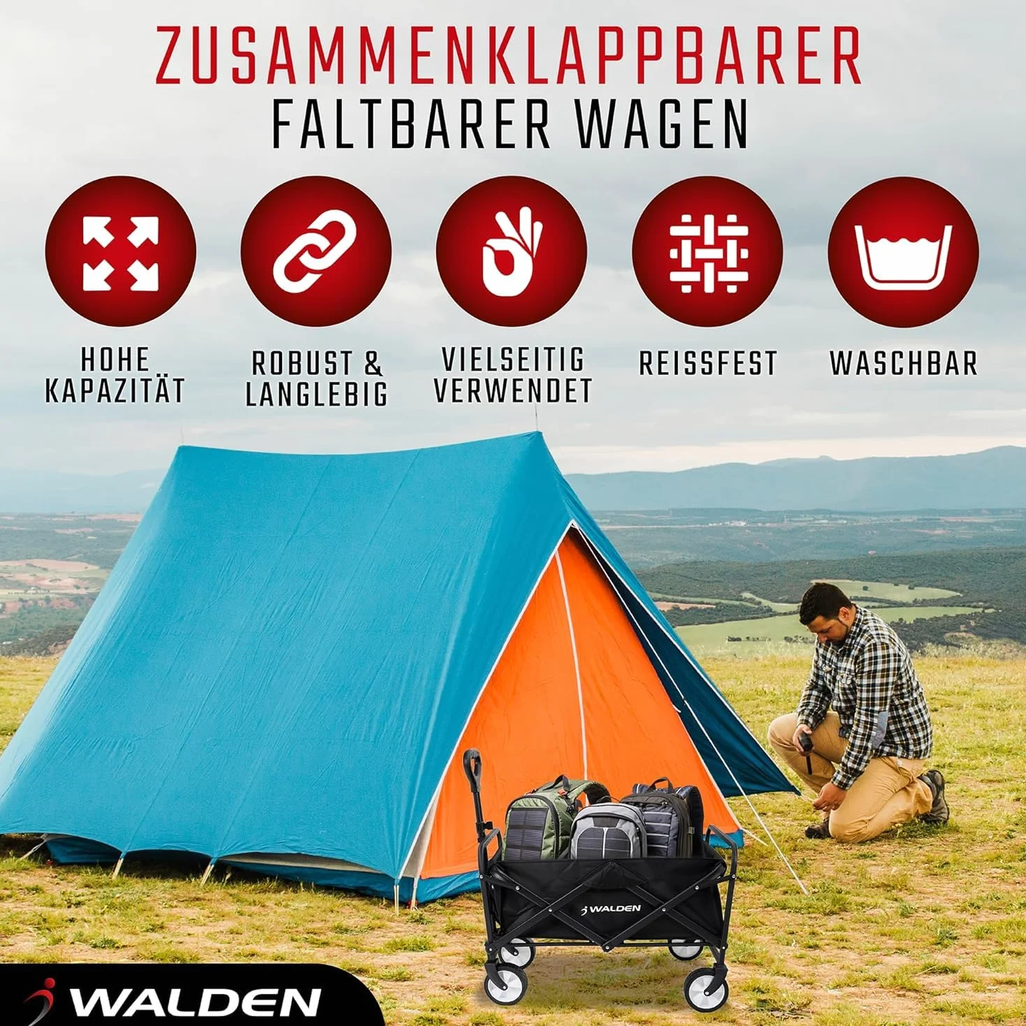 Składany, rozkładany wózek transportowy, wózek plażowy o dużej pojemności, stabilny składany wózek transportowy przenośny, składany wózek do sportu, zakupów, kempingu