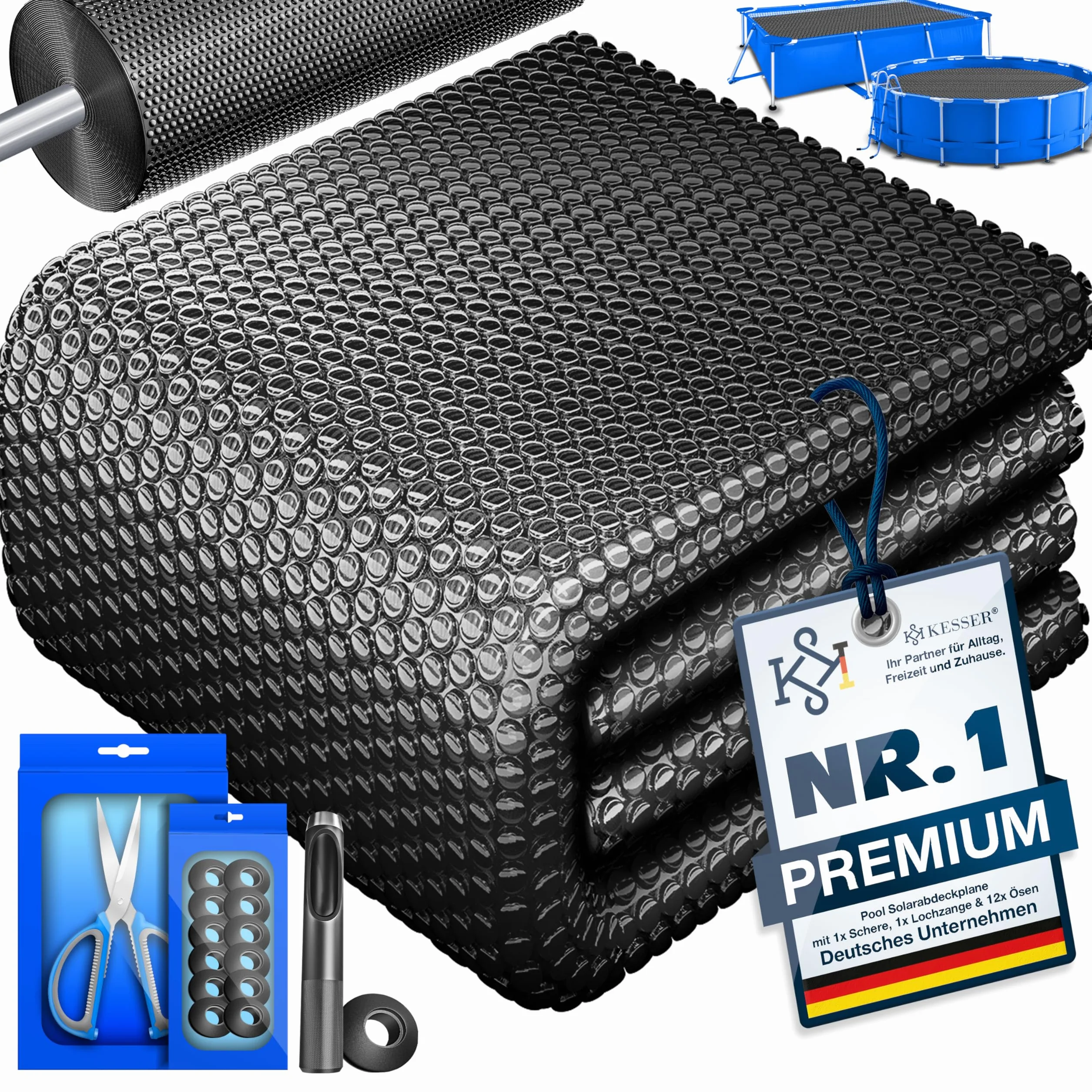 KESSER® Plandeka solarna do basenu, okrągła, Ø 366 cm, folia solarna o grubości 120 µm, plandeka solarna z możliwością przycięcia, folia solarna do podgrzewania wody