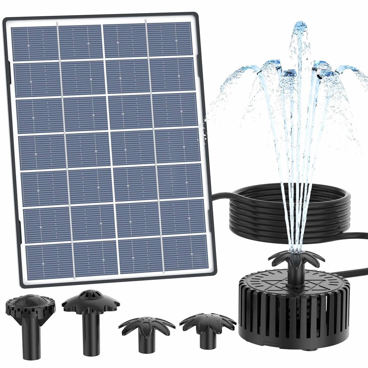 AISITIN Solarna pompa wodna 4,5 W, do samodzielnego wykonania, szklany panel, fontanny zasilane energią słoneczną, pompa wodna z 4 dyszami, fontanna solarna do kąpieli dla ptaków, ogrodu, akwarium