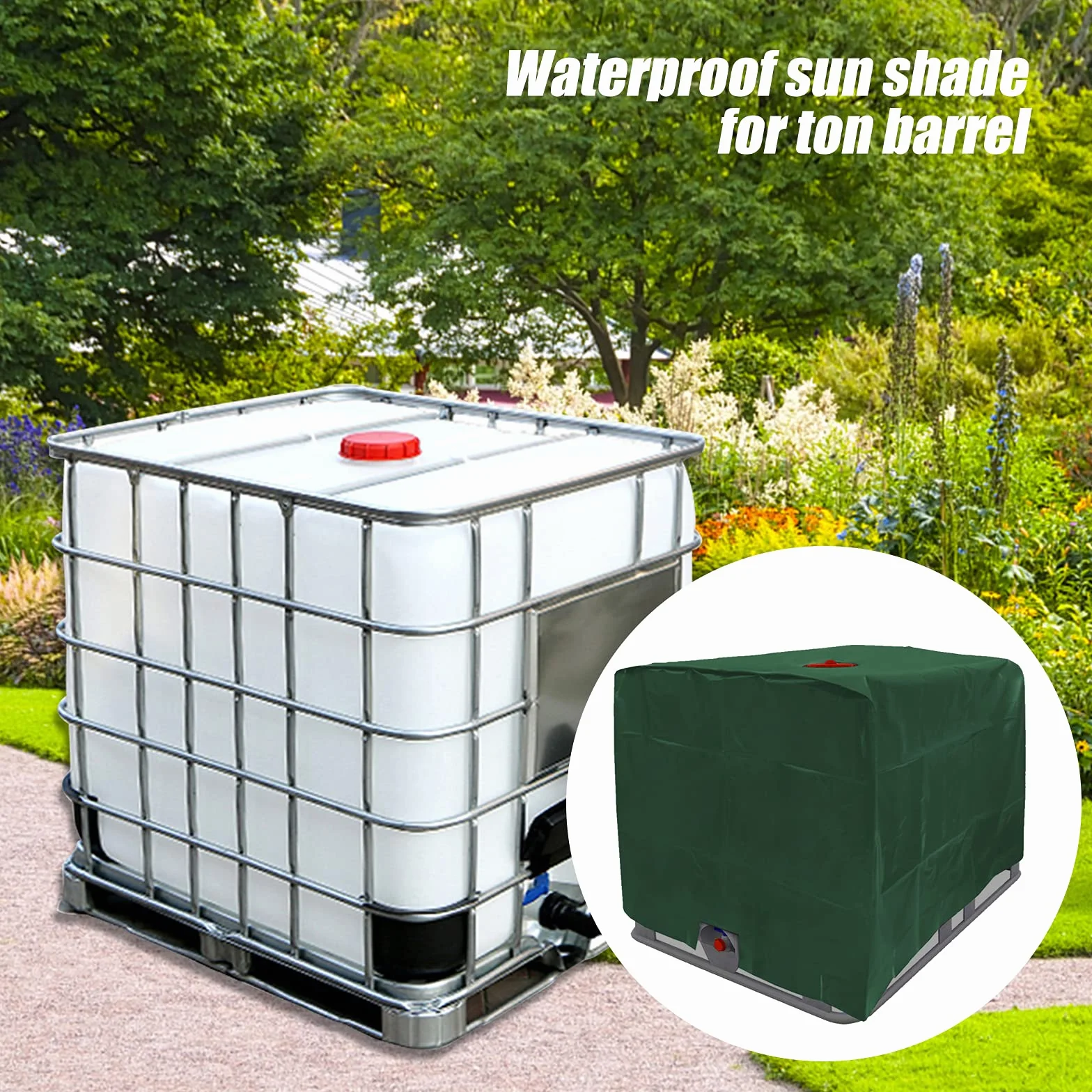 IBC Pokrowiec na zbiornik, plandeka na zbiornik na wodę 600 l / 800 l / 1000 l, plandeka ochronna na zbiornik na wodę deszczową IBC (zielona, 120 x 80 x 100 cm)