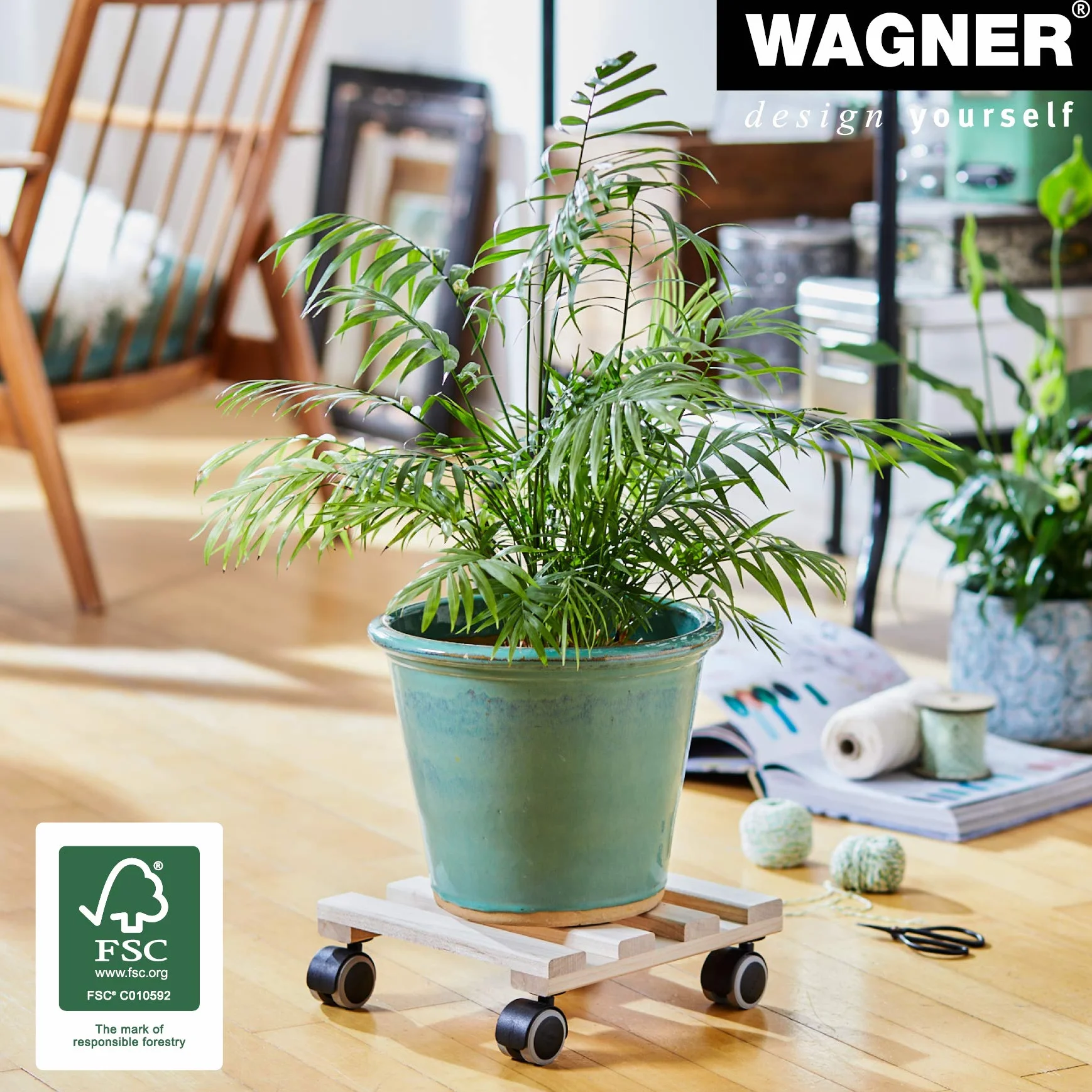 Wagner Wózek na rośliny PALETTI 25 x 25 x 8 cm z litego drewna FSC, buk naturalny, ładowność 100 kg