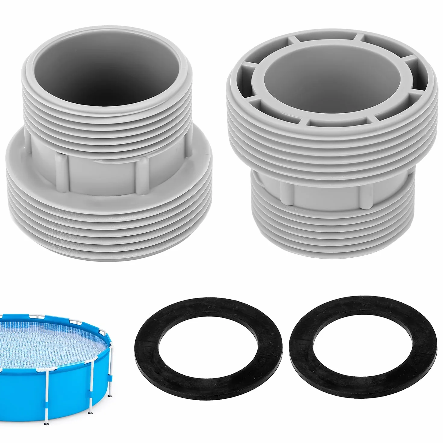 Tissting 2 sztuki adaptera węża basenowego z tworzywa sztucznego, gwint 60 mm/47 mm, konwersja pompy filtracyjnej do Intex 4560 58254, kompatybilny z twardymi wężami i systemami filtracyjnymi