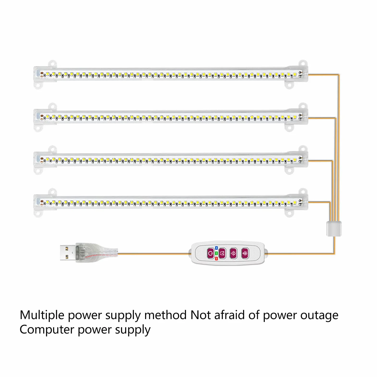 Listwy świetlne LED do Uprawy Roślin Pełne Spektrum 4 Głowice USB Przyciemnianie Timer 4.3W 84 diody czerwone i 84 niebieskie