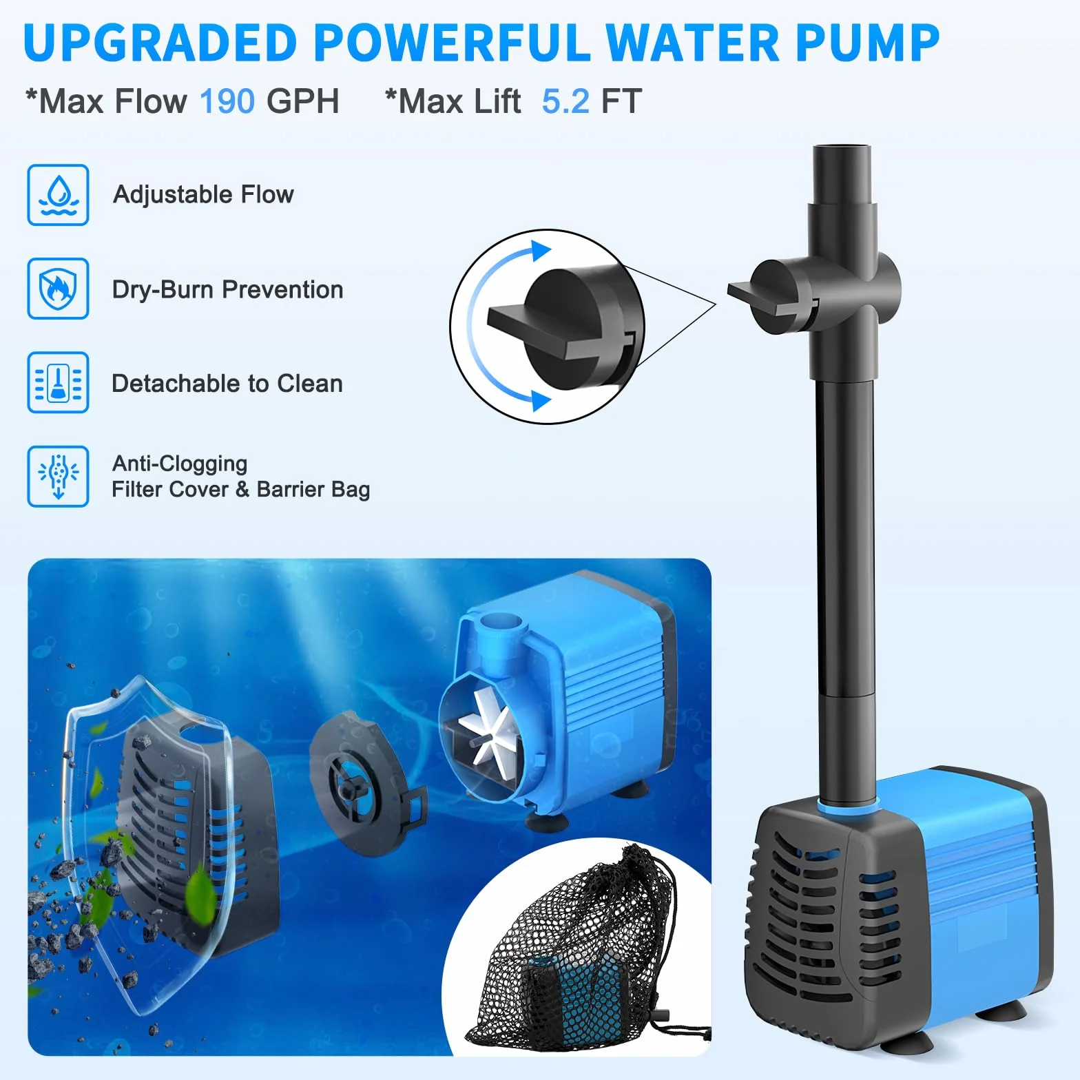 Solarna fontanna ogrodowa 15 W 190 GPH 4 Style Sprayers Pump do stawu