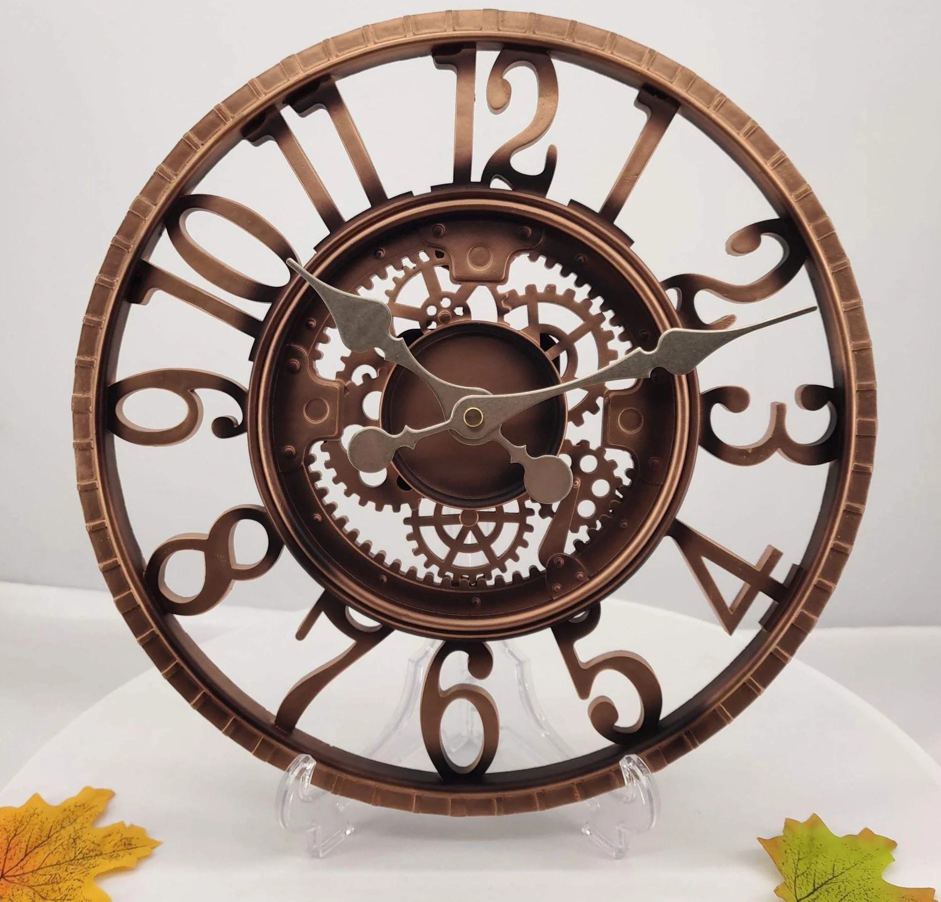 Zewnętrzny zegar ścienny, zegar ogrodowy, wodoodporny zegar 30 cm, kwarcowe zegary na baterie, retro dom kuchnia salon dekoracyjne zegary - niecichy (miedziany)