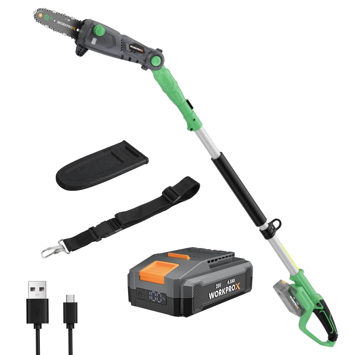 WORKPRO X Teleskopowa piła łańcuchowa 20 V na baterię, teleskopowa elektryczna sekator z wysuwaną do 2,8 m, elektryczna piła łańcuchowa do przycinania ogrodu