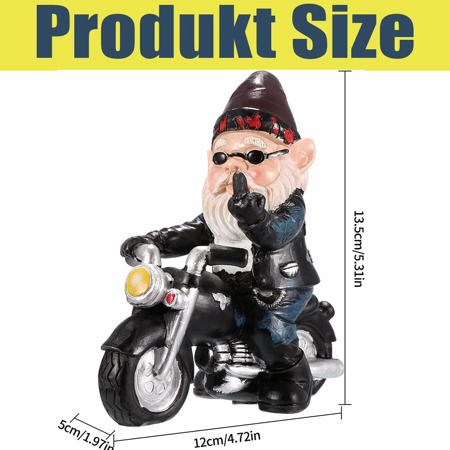 Ozdoby Ogrodowe Krasnale, Ozdoby Ogrodowe Skrzaty Motocykliści, zabawny krasnal ogrodowy, dekoracja do tarasu balkonu, stary człowiek z motocyklem, ozdoba z żywicy do domu i biura