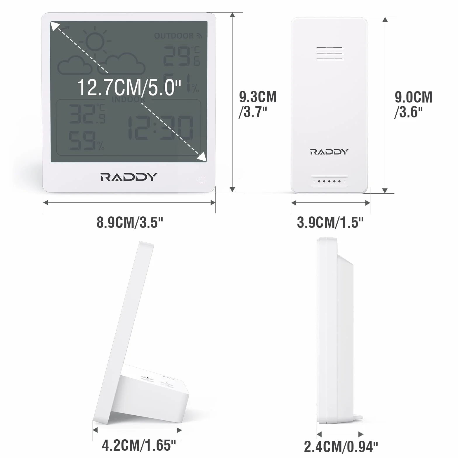Raddy WF-50T Termometr Wewnętrzny Zewnętrzny Higrometr Bezprzewodowa Stacja Pogodowa 5.0'' Wyświetlacz TN