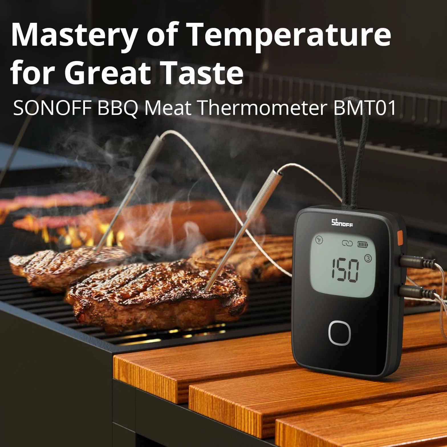 SONOFF BMT01Termometr do gotowania z podwójną sondą, sonda do grillowania mięsa, wyświetlacz LCD z natychmiastowym odczytem, timer i zaprogramowane alerty, odpowiedni do grillowania