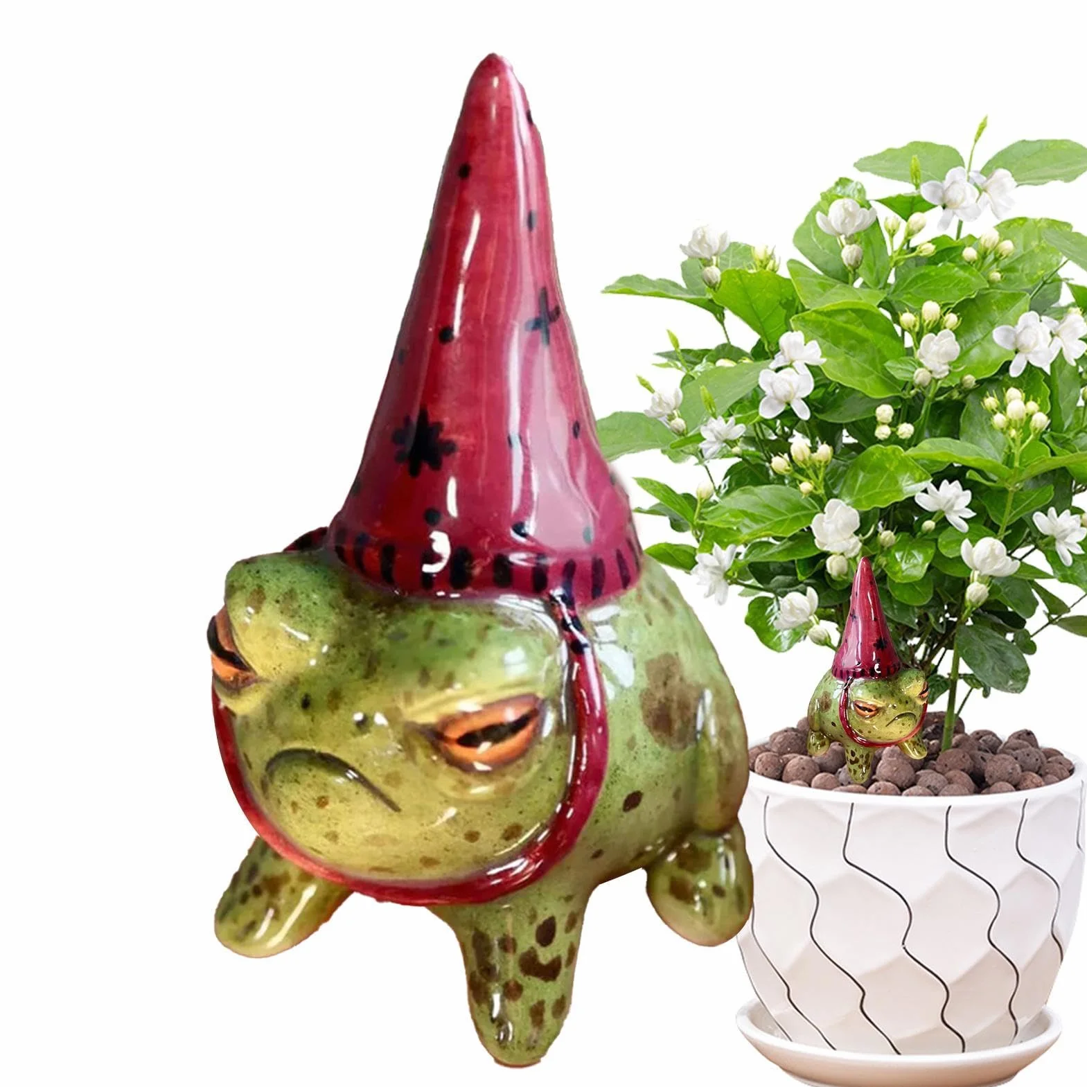 Dekoracje ogrodowe żaba, posągi żab do ogrodu - Figurka z żywicy małej żaby w kapeluszu czarownicy | Ręcznie malowany ornament bonsai rzeźba