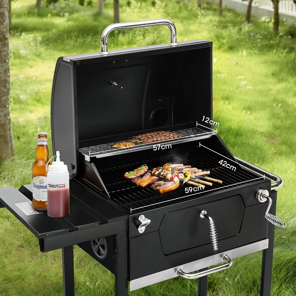Royal Gourmet Grill na węgiel drzewny, grill na kółkach, grill kempingowy, węgiel drzewny, powierzchnia grillowania, 59 x 42 cm, czarny