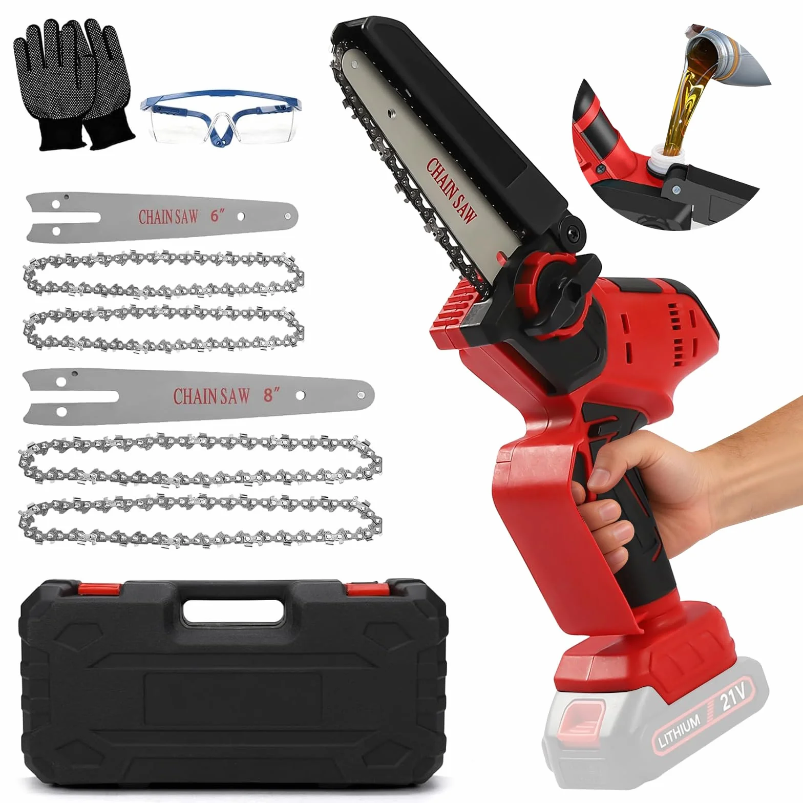 Mini piła łańcuchowa 20 cm, 15 cm, akumulatorowa piła łańcuchowa, kompatybilna z Milwaukee 18 V, ręczna piła łańcuchowa, akumulator z automatycznym olejarką i zamkiem bezpieczeństwa do sekatora