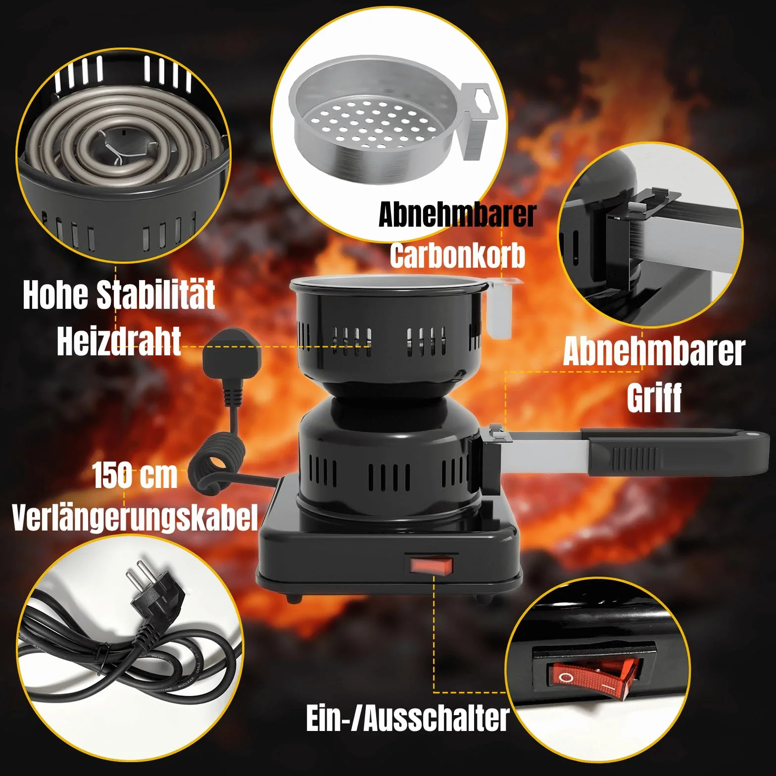 RMAN Elektryczna zapalarka do węgielków do sziszy 600W 150cm kabel