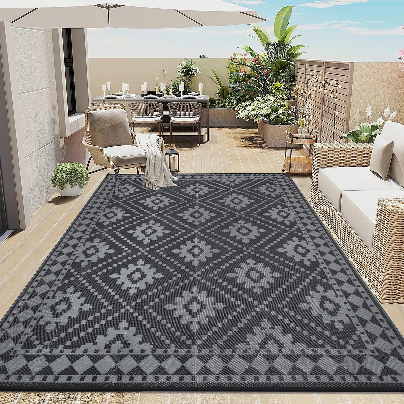 Enyhom Dywan outdoorowy 240 x 300 cm dwustronny odporny na UV z tworzywa sztucznego na taras