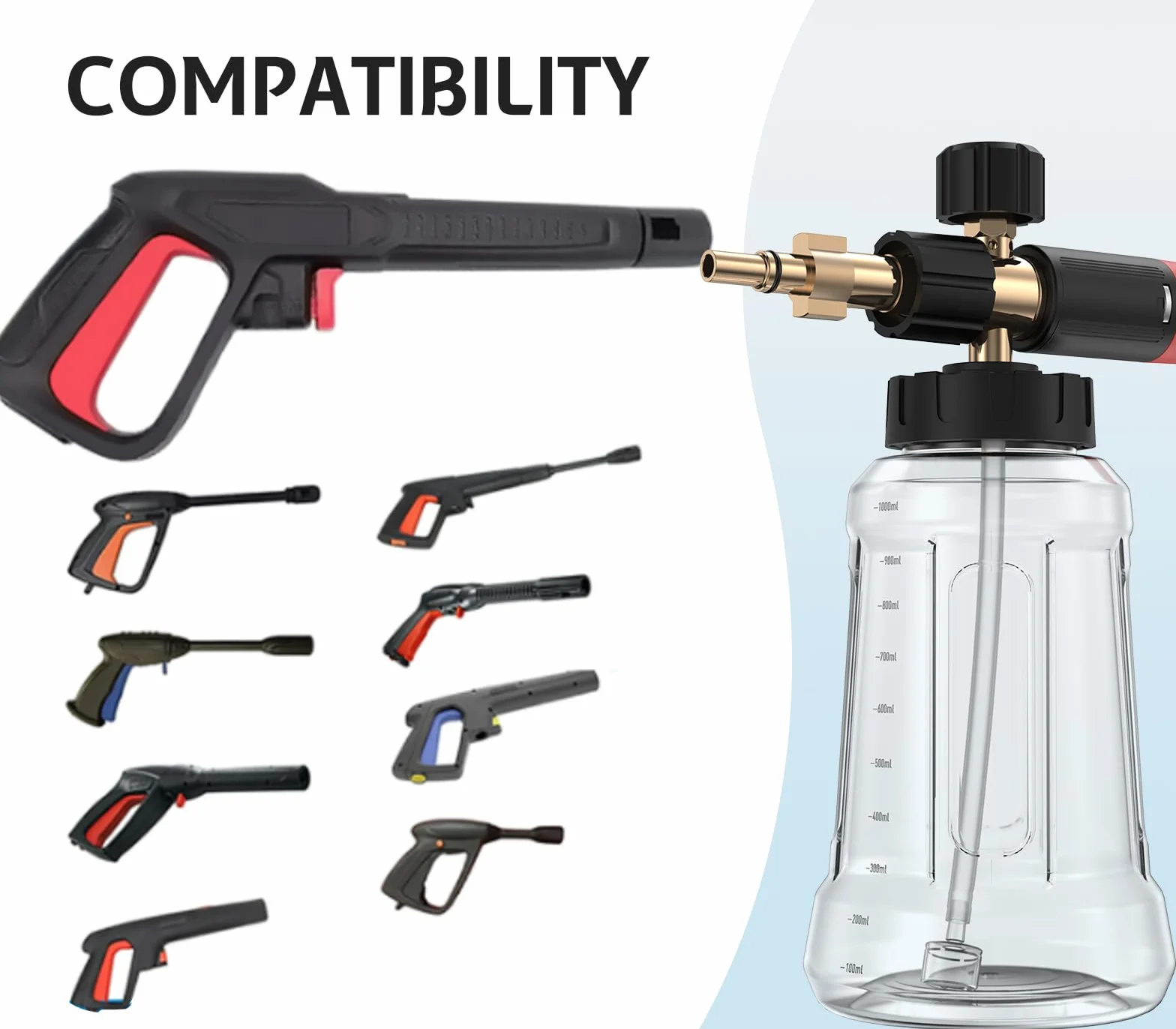 Snow Foam Lance Cannon butelka do Bosch 110/120/125 Aquatak Black & Decker AR Blue Clean, pistolet do pianki śnieżnej z regulowaną dyszą 1 l, akcesoria do myjki wysokociśnieniowej Bosch