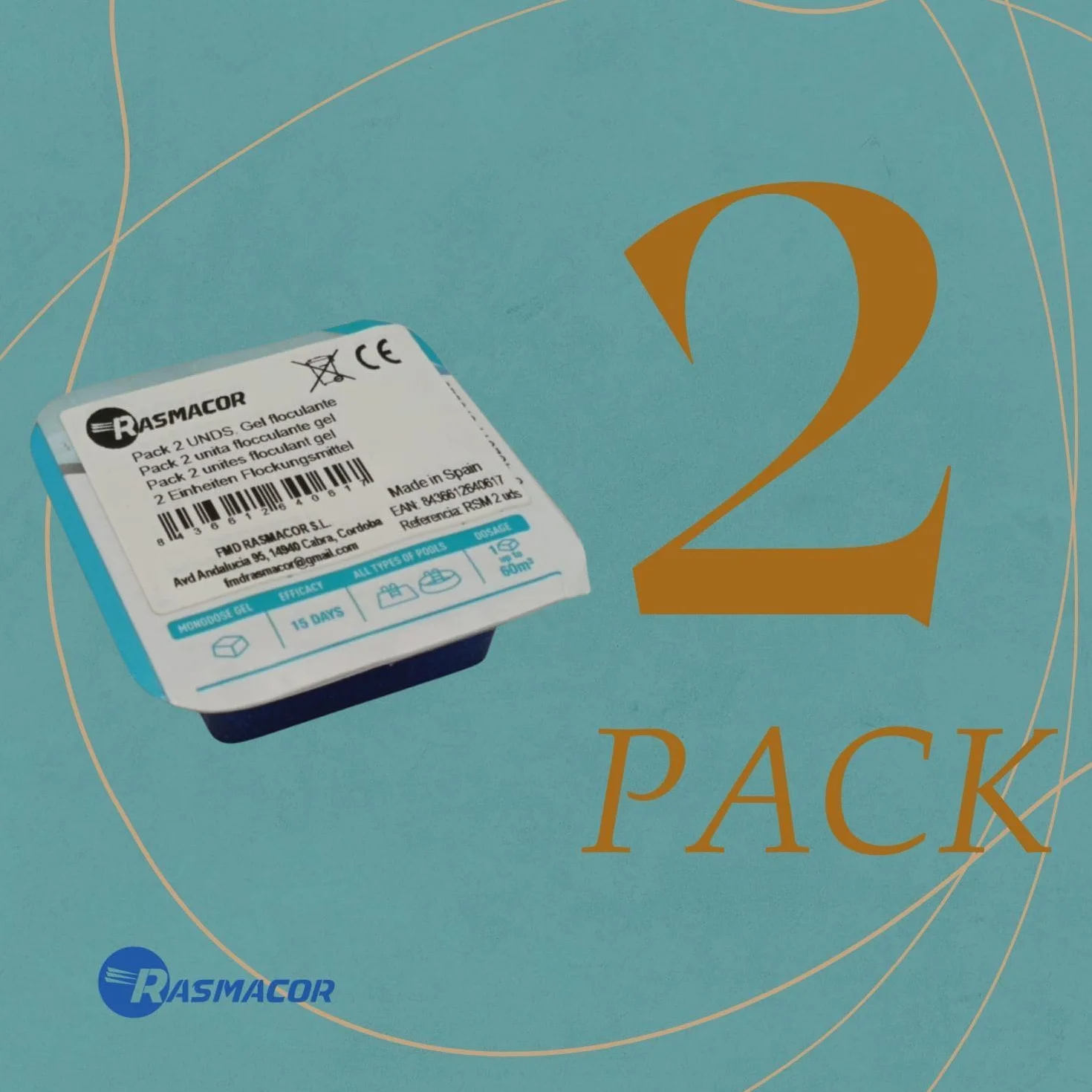 RASMACOR Zestaw 2 sztuk Floculant Gel Monodoses do basenu środek do czyszczenia wody