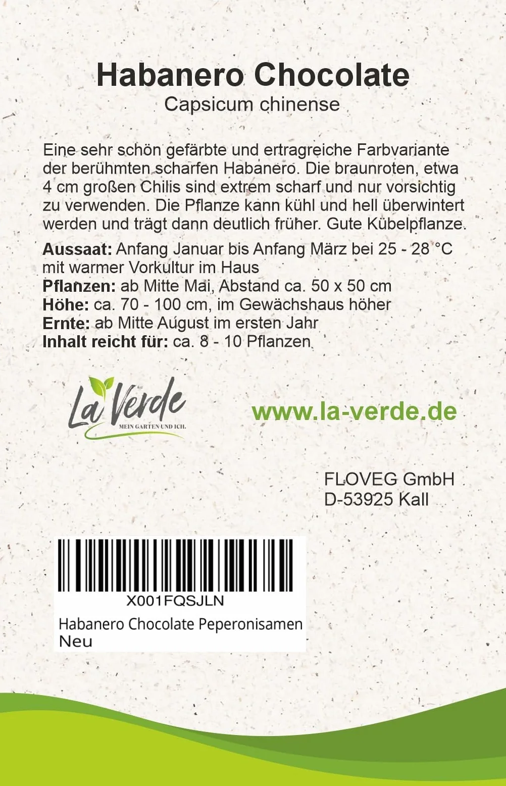 La Verde MEIN GARTEN UND ICH Habanero nasiona papryki czekoladowej bardzo ostre chili