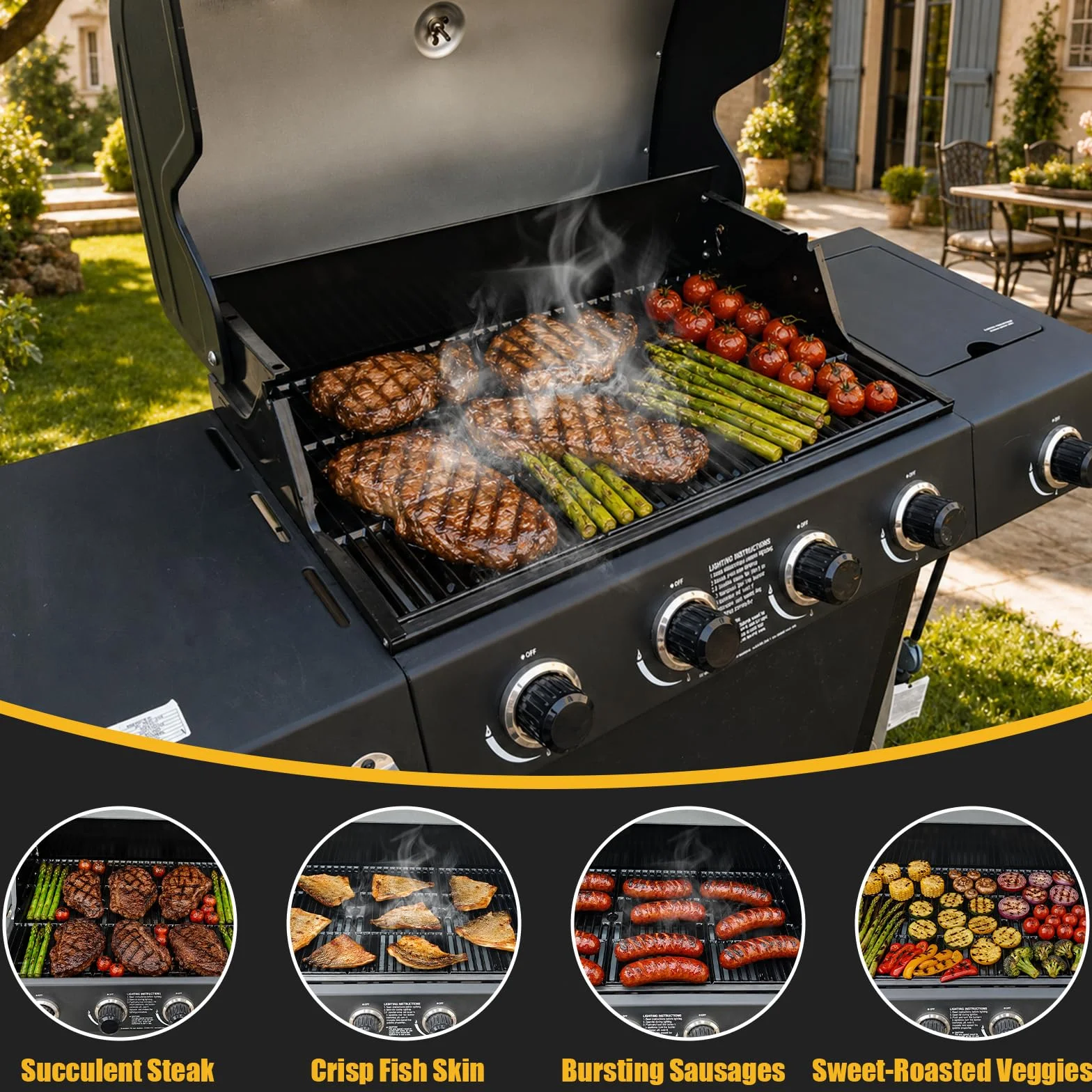GFTIME 43 cm x 24 cm żeliwny ruszt do gotowania dla grilli Charbroil, 3 sztuki