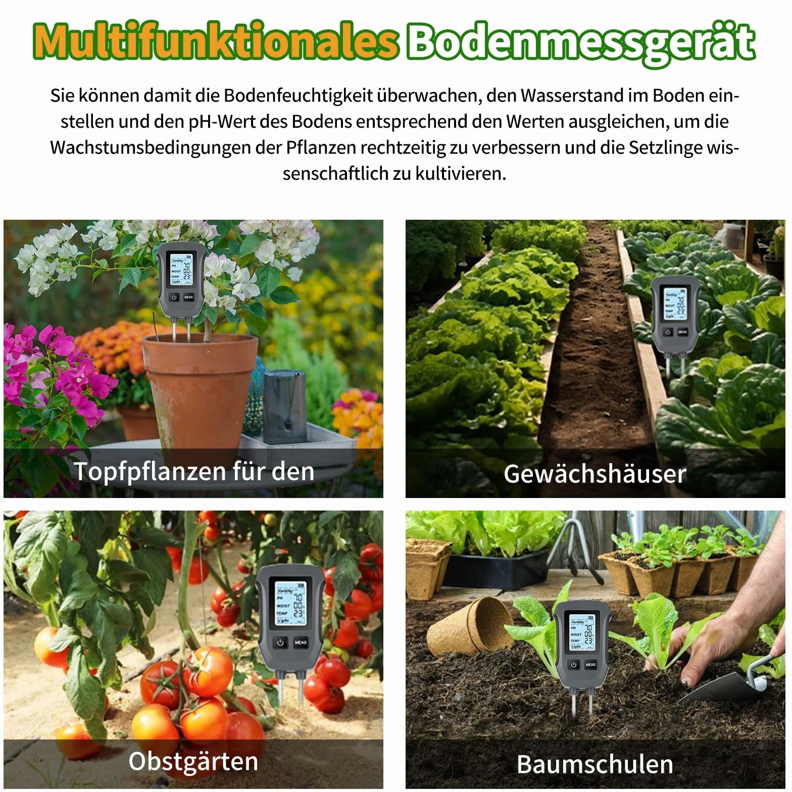 Heemol miernik pH 5 w 1, wielofunkcyjny tester gleby do pomiaru żyzności, pH, wilgotności powietrza, temperatury, światła, wysoce precyzyjny miernik gleby do ogrodów, roślin i roślin doniczkowych