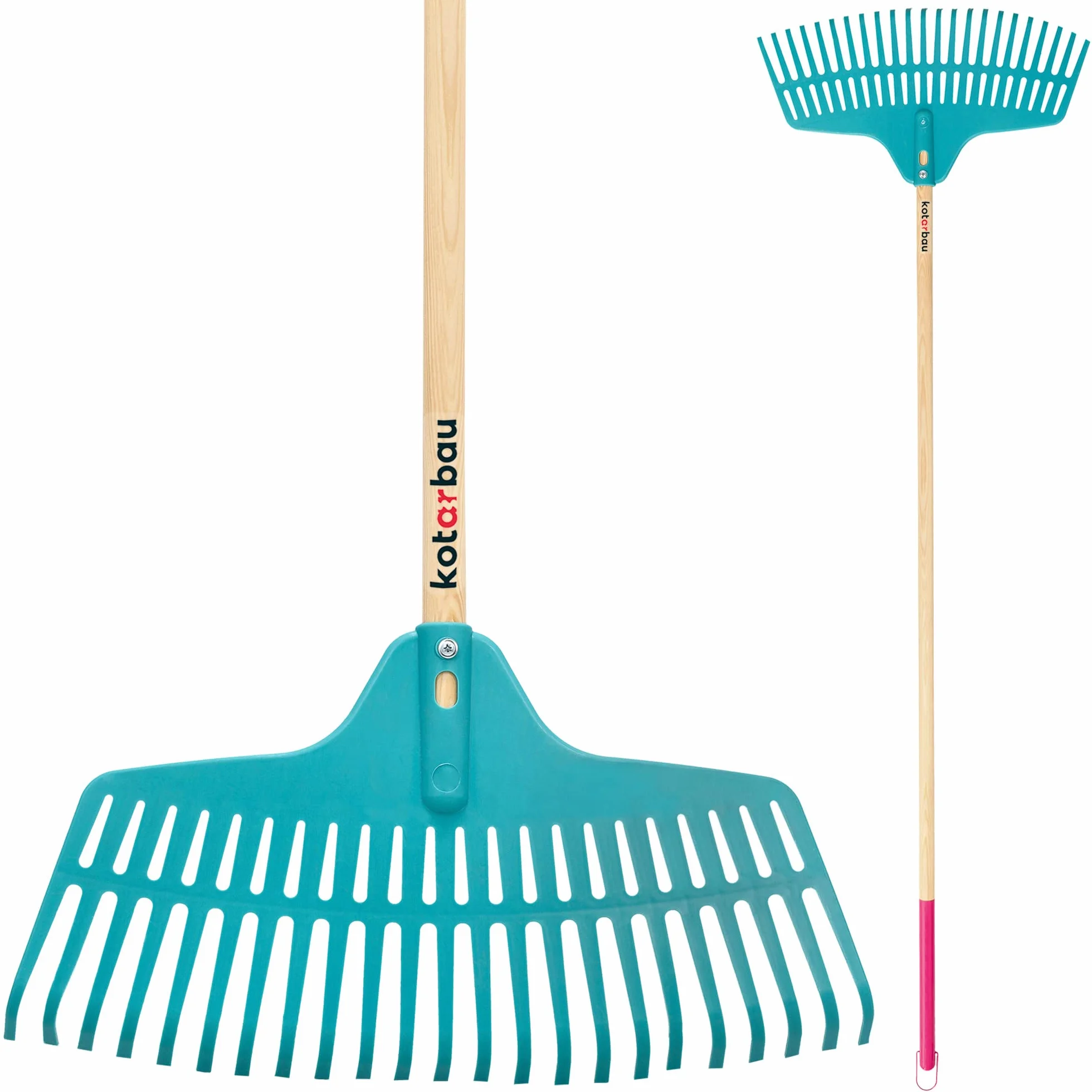 KOTARBAU® Grabie do Liści - 46 cm - Grabie do Trawy - Plastikowe - Niebieskie - Drewniany Trzon