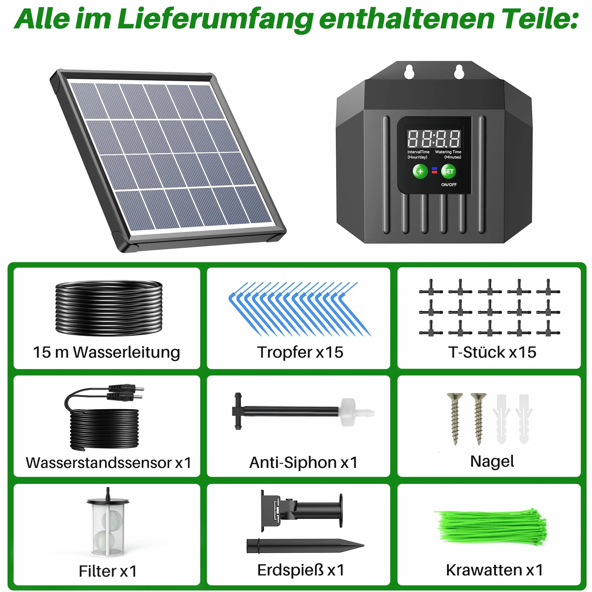 Biling Solarny system nawadniania na balkon, 2,5 W, 15 m, solarny system nawadniania ogrodu, automatyczne nawadnianie, system nawadniania solarnego do roślin ogrodowych