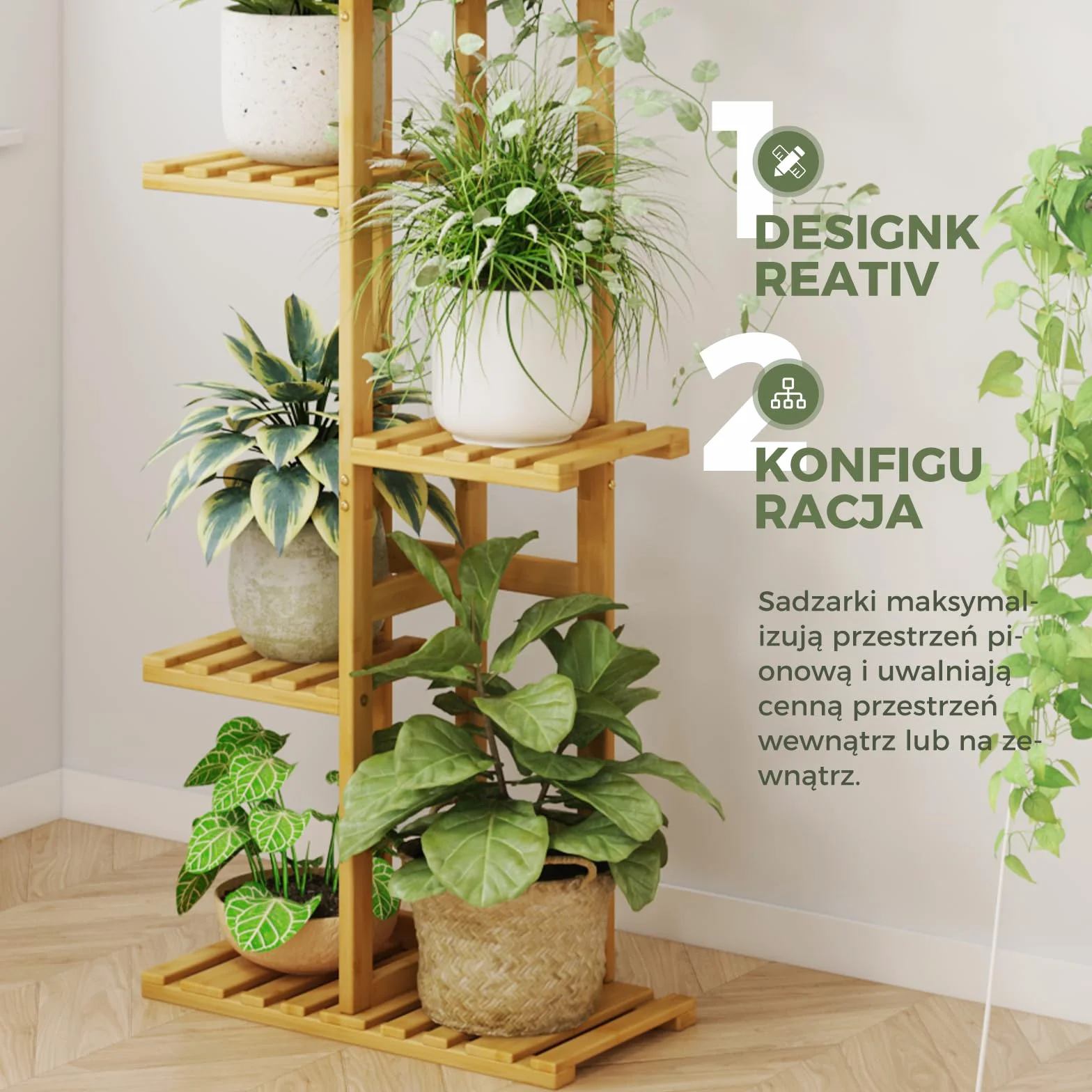 Bamworld Bambusowy Stojak na Rośliny 6 Poziomów Kącikowy Półka na Rośliny Do Wiele Roślin