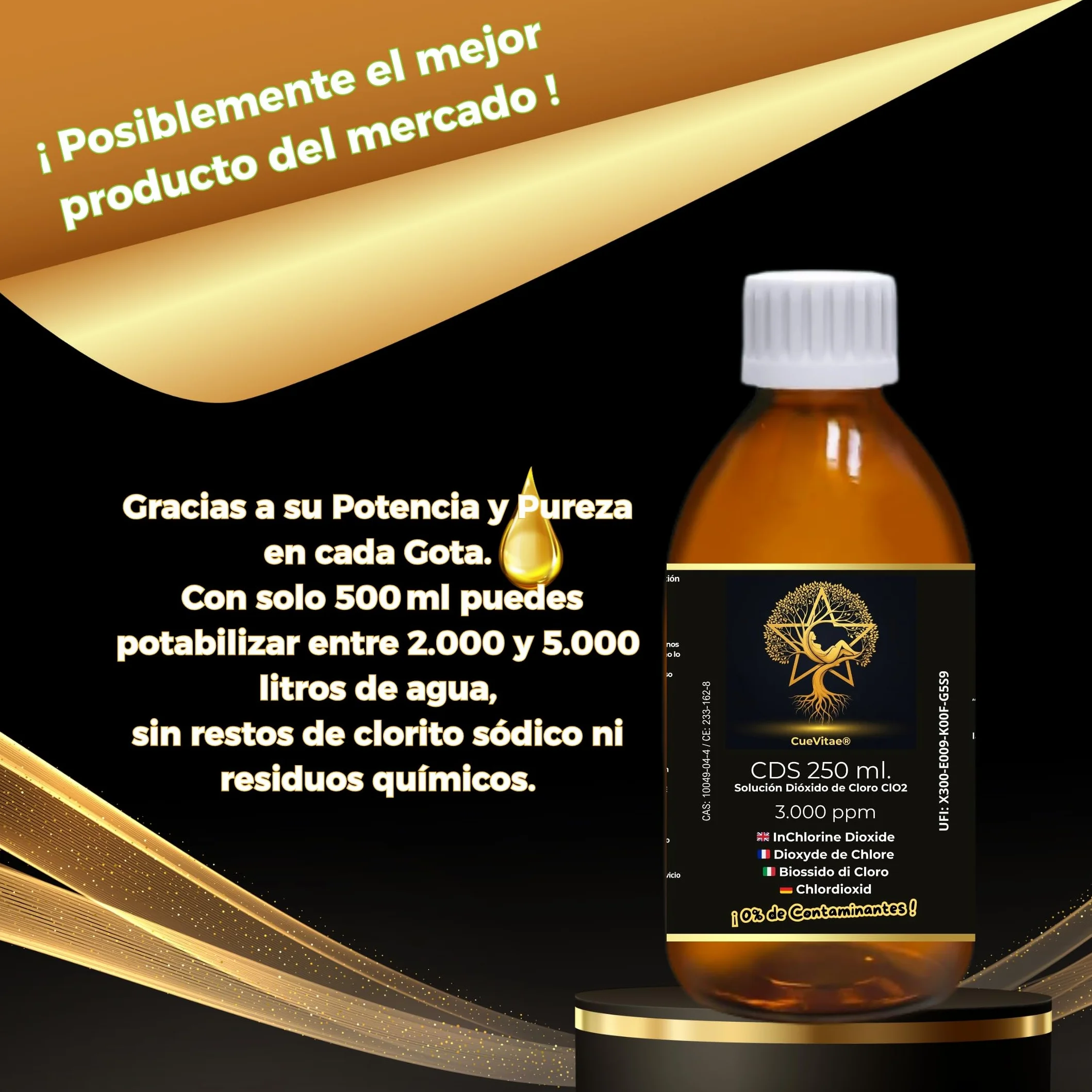 2 x CDS250 ml przy 3000 PPM (500 ml) | Najnowsza produkcja | Produkt już aktywowany, gotowy do dozowania | W tym miernik | Opakowanie w szklanym bursztynowym szkle antypromieniowym UVA