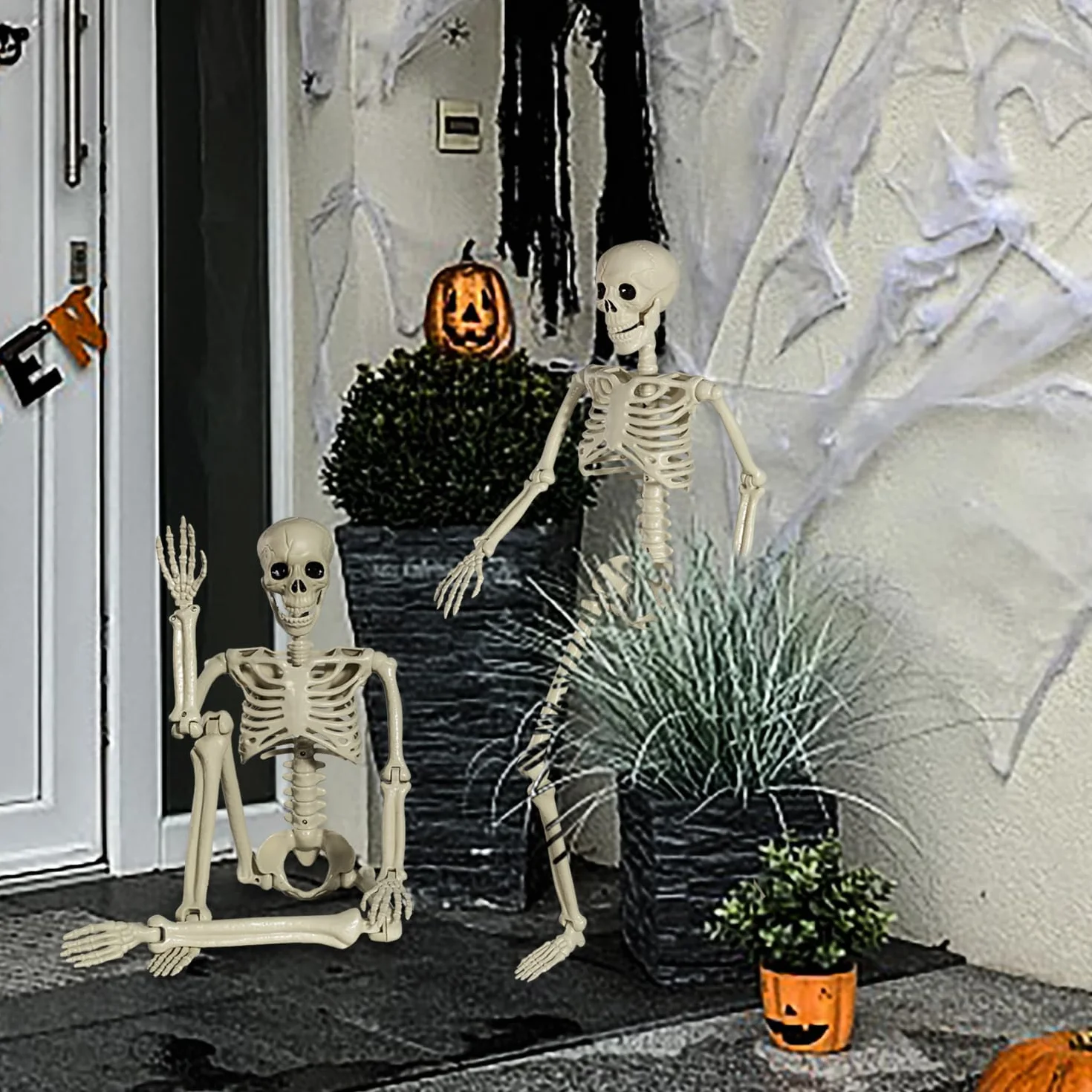 Możliwy szkielet na Halloween, 90 cm, szkielet na Halloween z ruchomymi przegubami, na Halloween, do wewnątrz, do ogrodu, domu, na patio, dekoracje (90 cm)