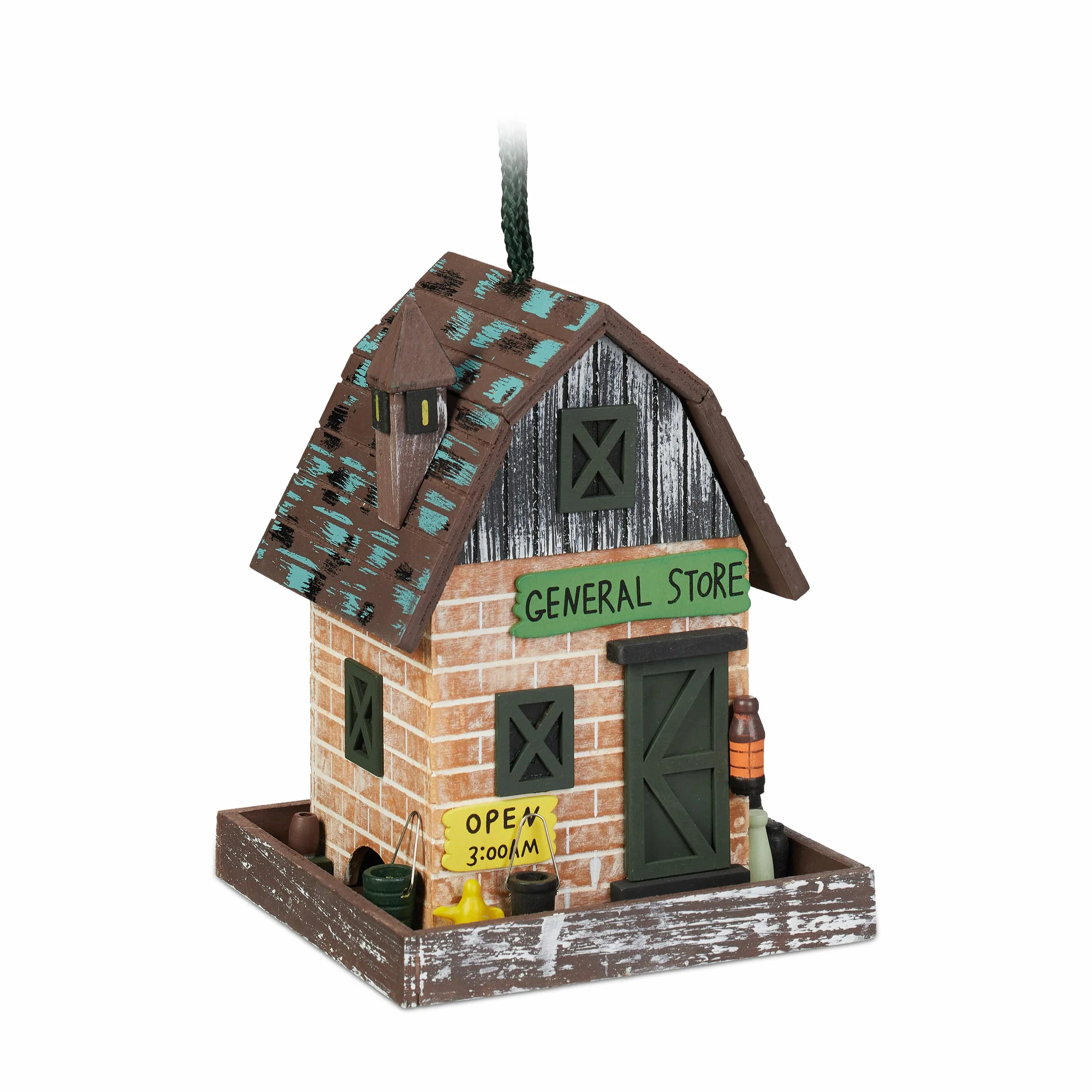 Relaxdays Dekoracyjny domek dla ptaków, drewniany, domek dla ptaków do zawieszenia, składany dach, wys. x szer. x gł.: 23 x 18 x 18 cm, willa dla ptaków do ogrodu, na balkon, kolorowy