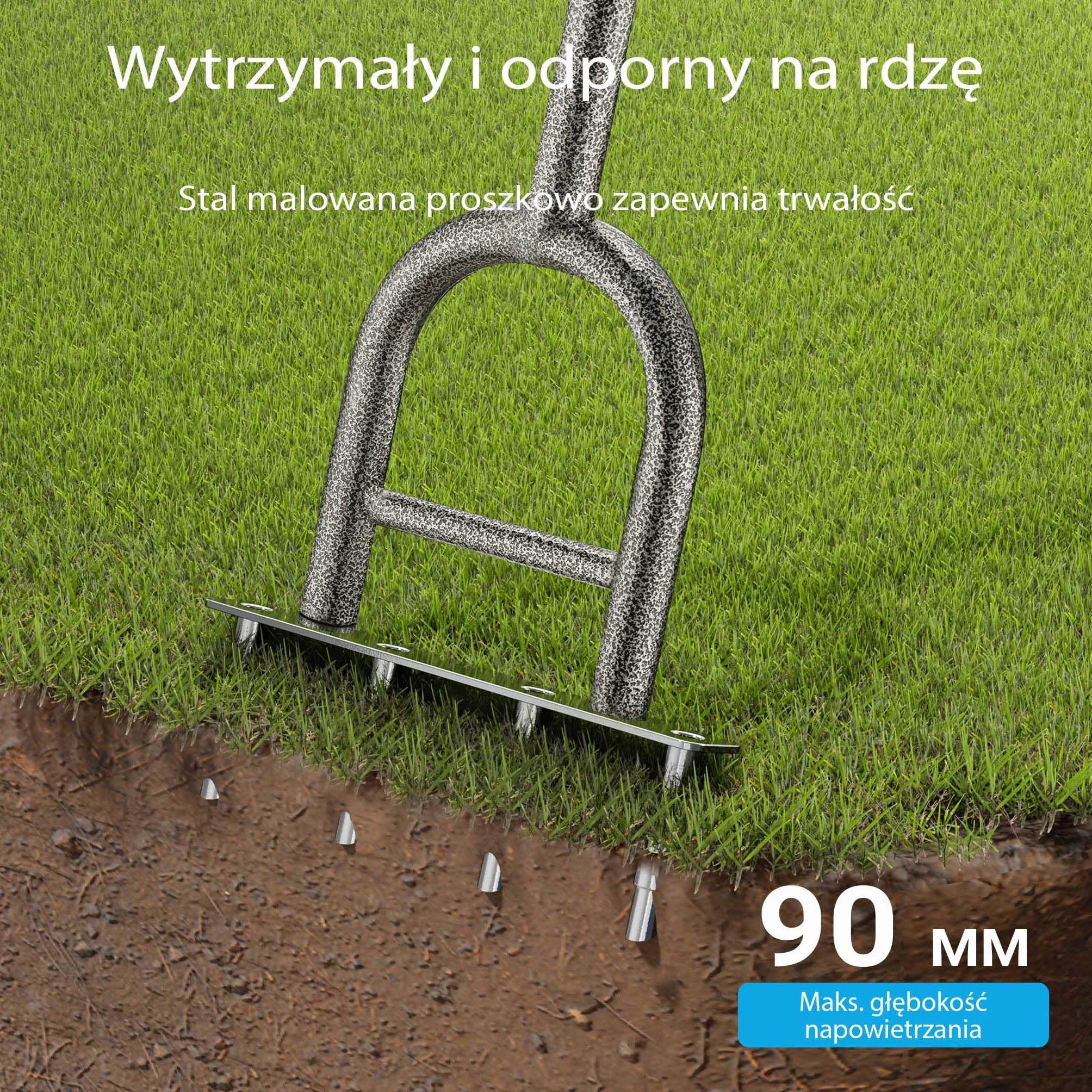 Wiltec Aerator rurkowy o szerokości napowietrzania 230 mm, narzędzie ręczne z otworem na stopę i gumowanym uchwytem, z odchwaszczaczem ręcznym