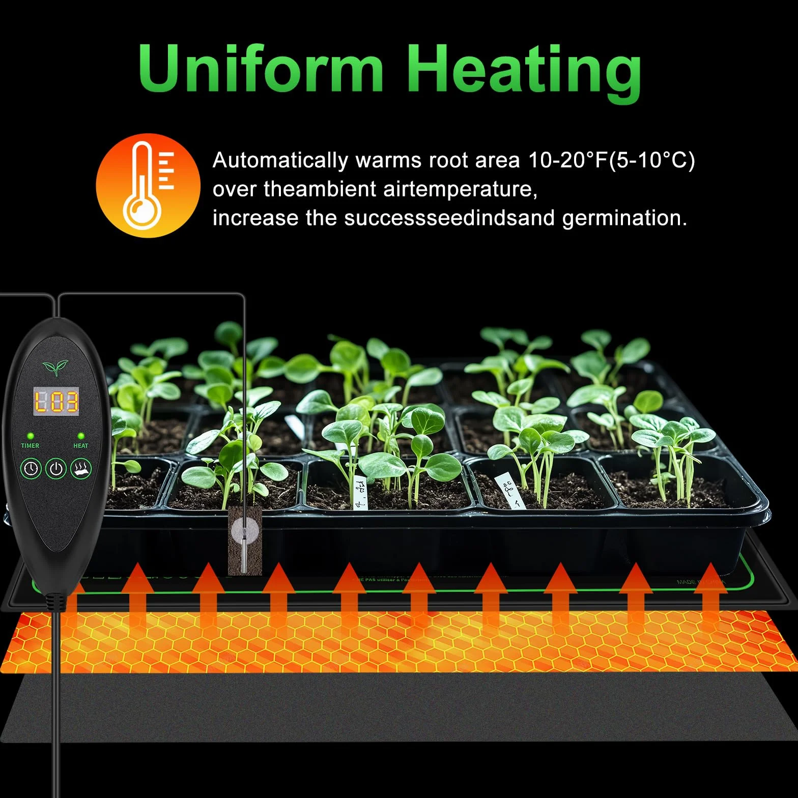 Mata grzewcza dla roślin z termostatem 6 poziomów temperatury timera 30W 53x25cm