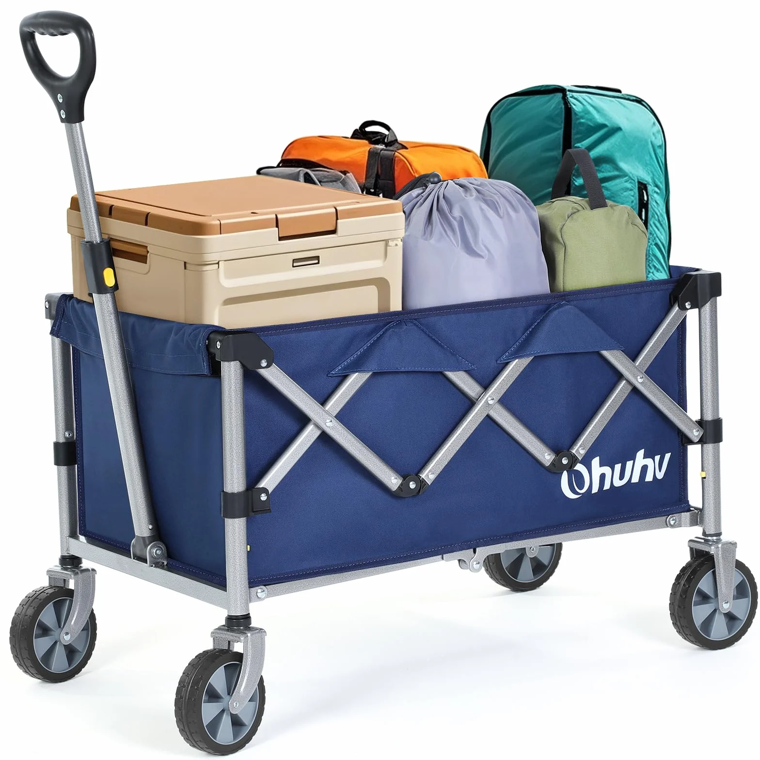 Ohuhu Składany wózek ręczny z regulowanym uchwytem, do użytku w każdym terenie, obciążenie 85 l/150 kg, wózek plażowy, wózek ogrodowy, z kieszenią boczną, do ogrodu, na kemping, zakupy