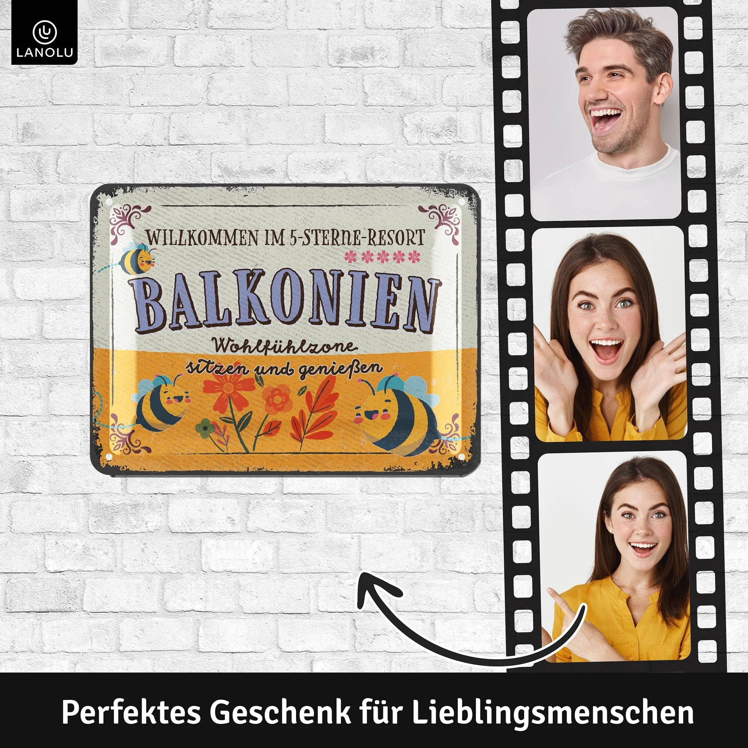 LANOLU Tabliczka blaszana w stylu retro BALKONIE - blaszane tabliczki ogrodowe z sentencjami - nostalgiczna dekoracja jako prezent dla ogrodnika - retro dekoracja vintage metalowa tabliczka ogrodowa