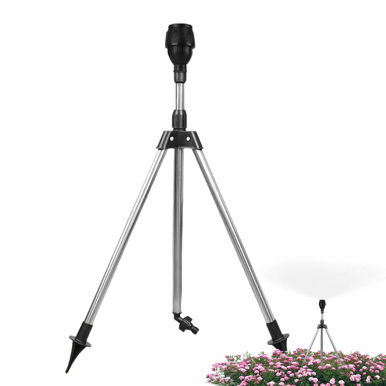 Sprinkler on Tripod, 360 Degree Large Area Irrigation Sprinkler with Adjustable Sprayer, Automatic Watering System for Outdoor Pathway Backyard Garden Farm Use