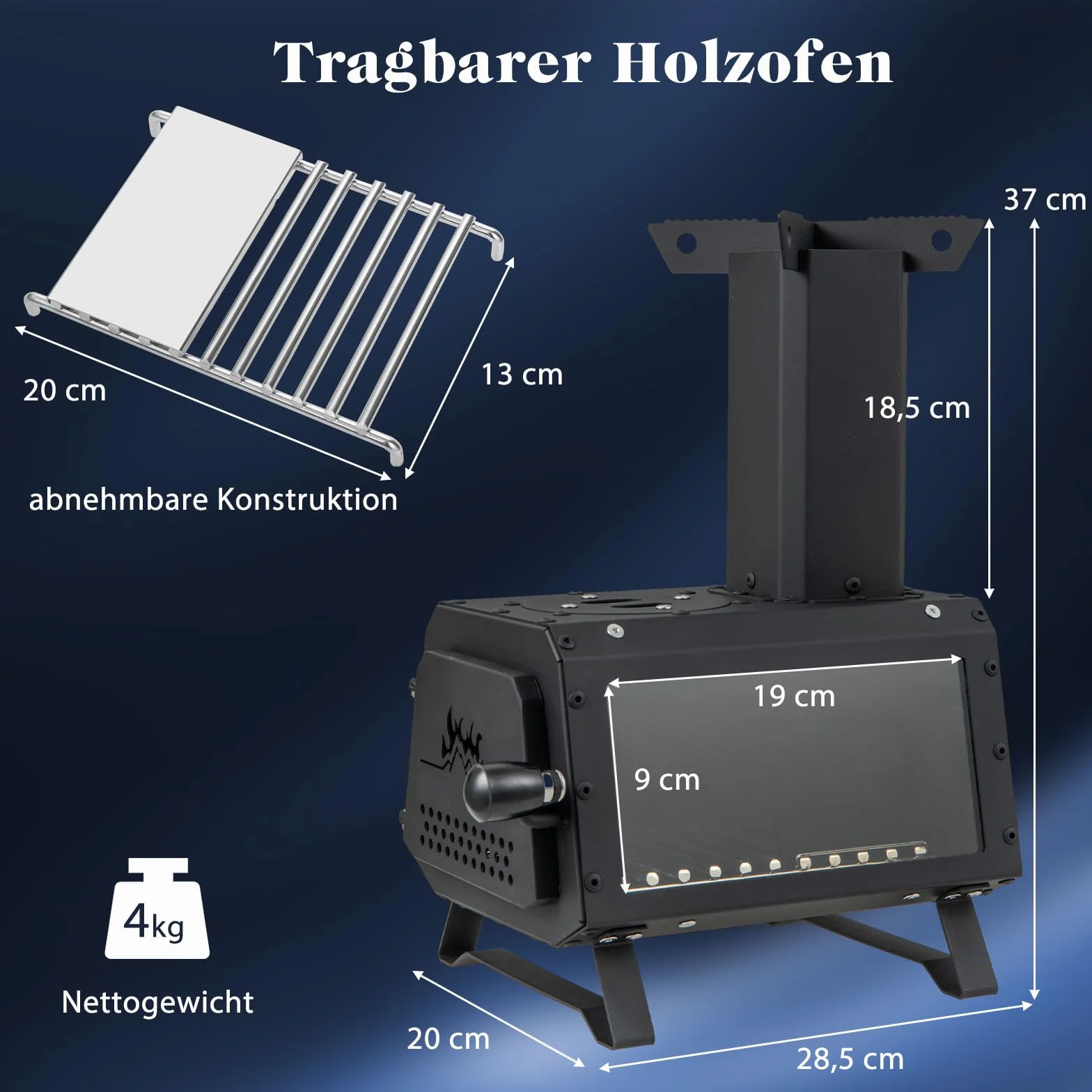 COSTWAY Piec namiotowy, piec opalany drewnem, piec kempingowy z 2 powierzchniami do gotowania, okienkiem i patelnią na popiół, przenośny piec ogrodowy, do ogrodu, na kemping, ogrzewanie namiotu, 28,5